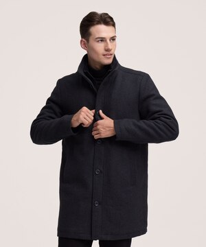 Denver Hayes Men's Buttoned Placket Full Zip Wool-Blend Winter Coat