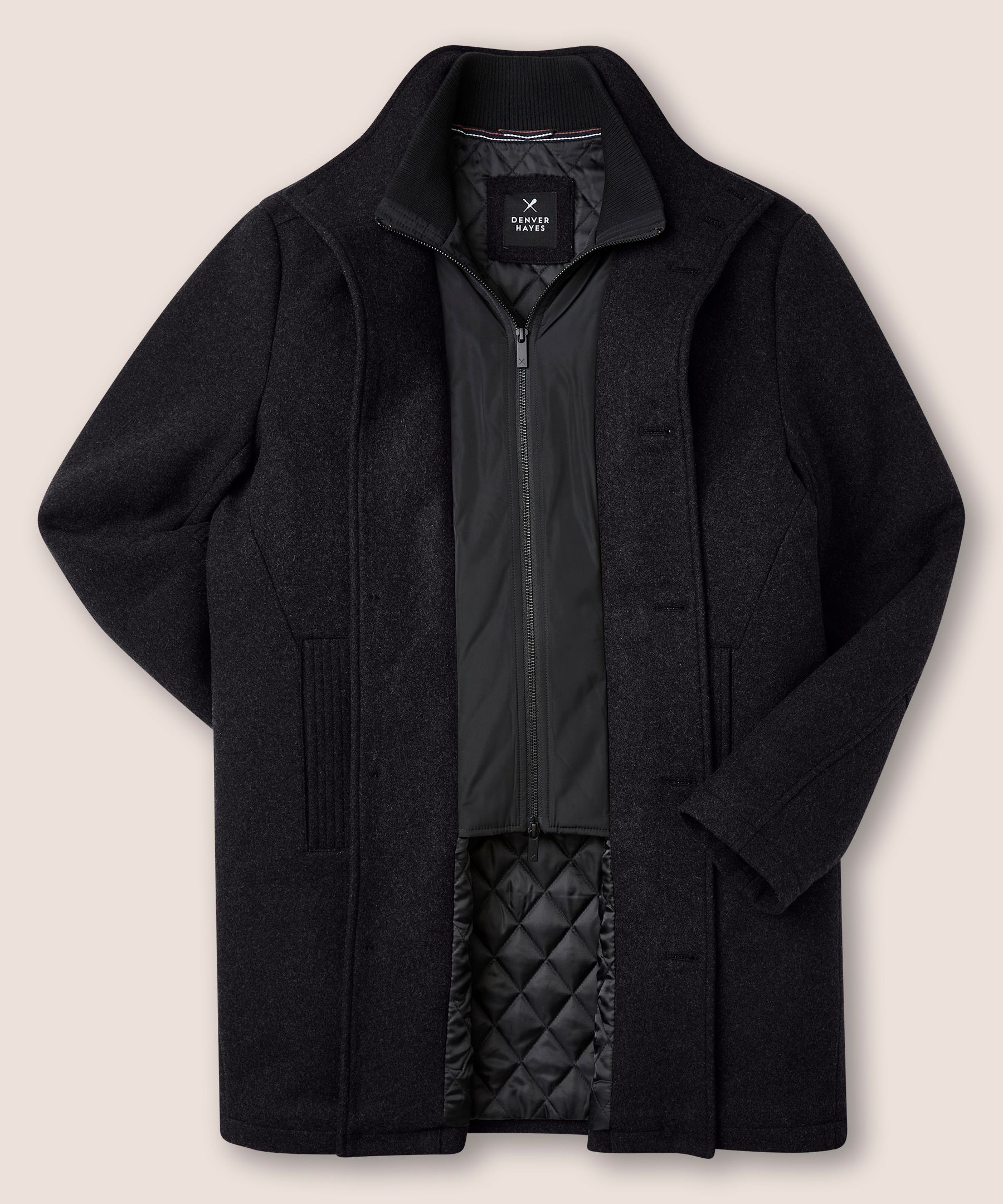 Denver Hayes Men's Buttoned Placket Full Zip Wool-Blend Winter Coat