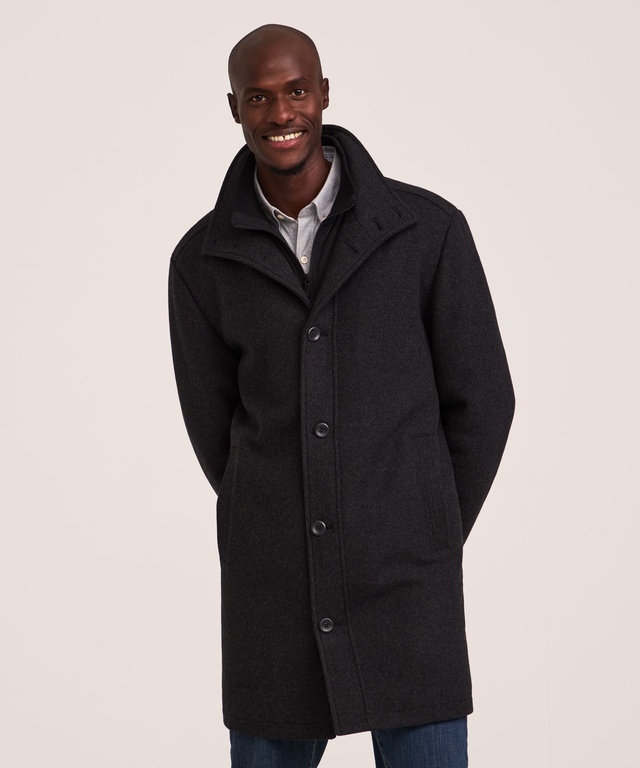Denver Hayes Men's Buttoned Placket Full Zip Wool-Blend Winter Coat