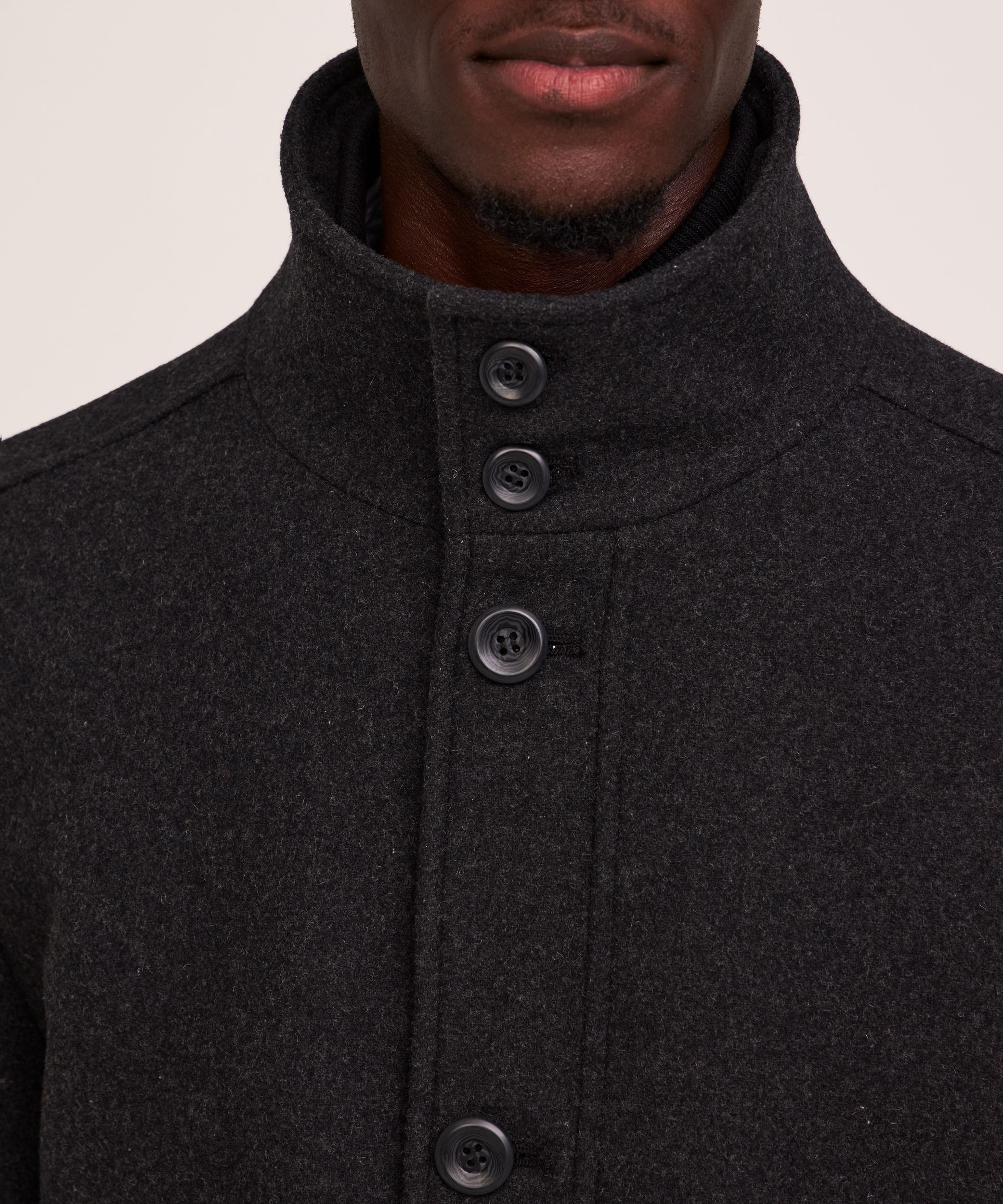 Denver Hayes Men's Buttoned Placket Full Zip Wool-Blend Winter Coat