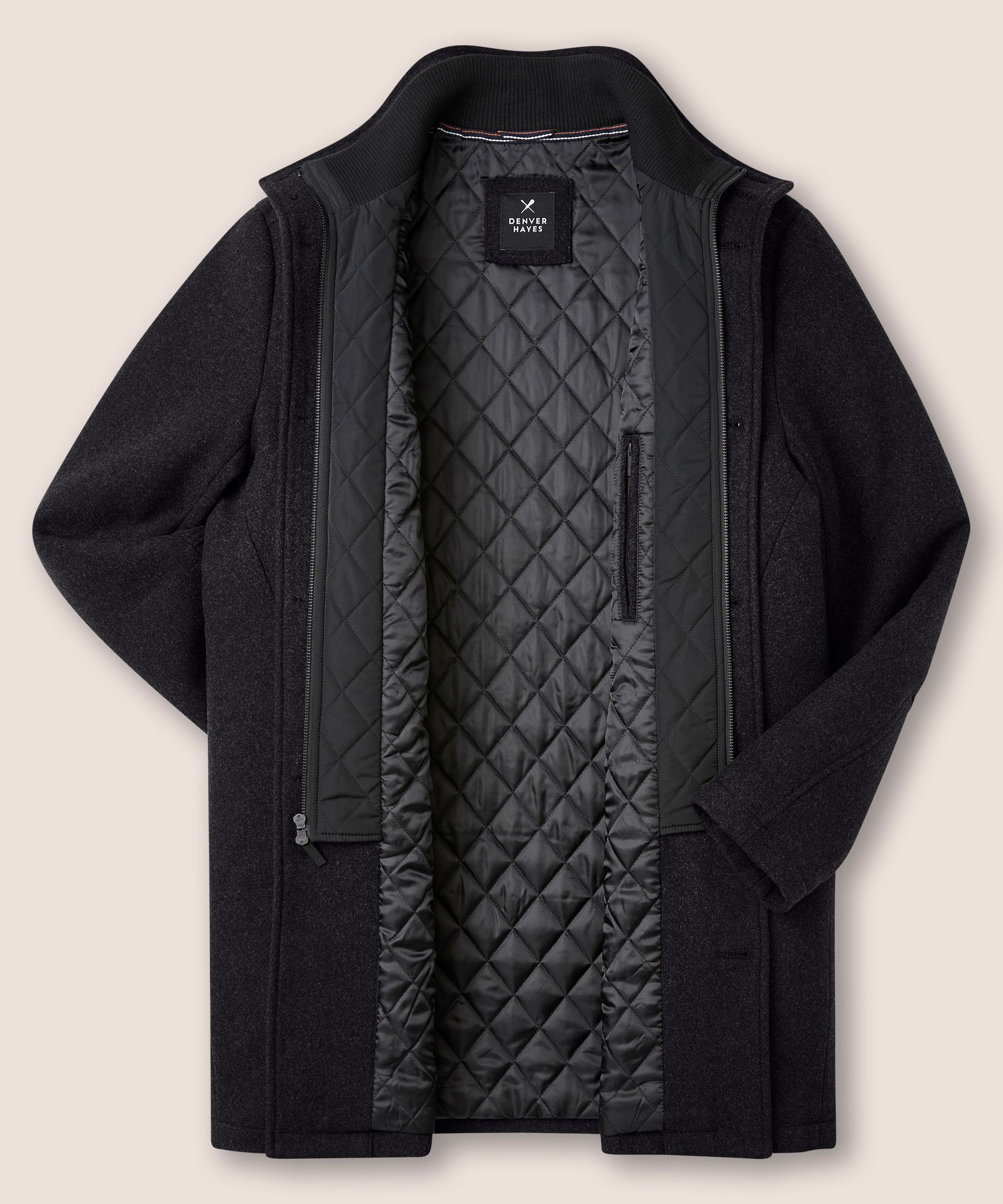 Denver Hayes Men's Buttoned Placket Full Zip Wool-Blend Winter Coat