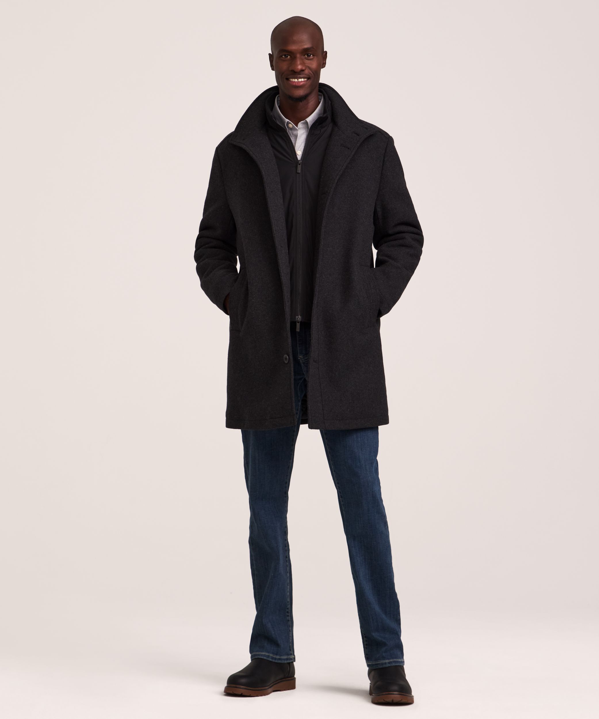 Denver Hayes Men's Buttoned Placket Full Zip Wool-Blend Winter Coat