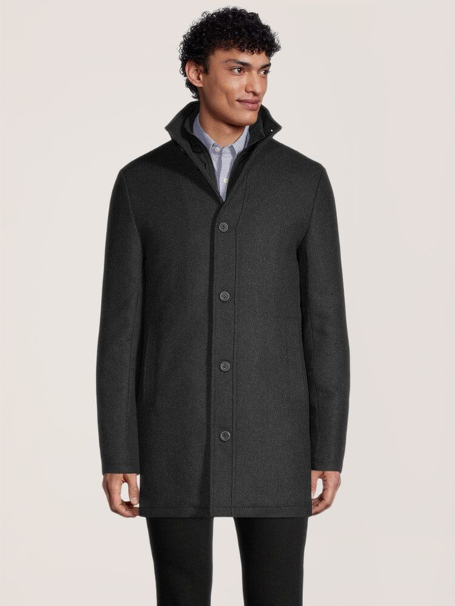 Denver Hayes Men's Buttoned Placket Full Zip Wool-Blend Winter Coat