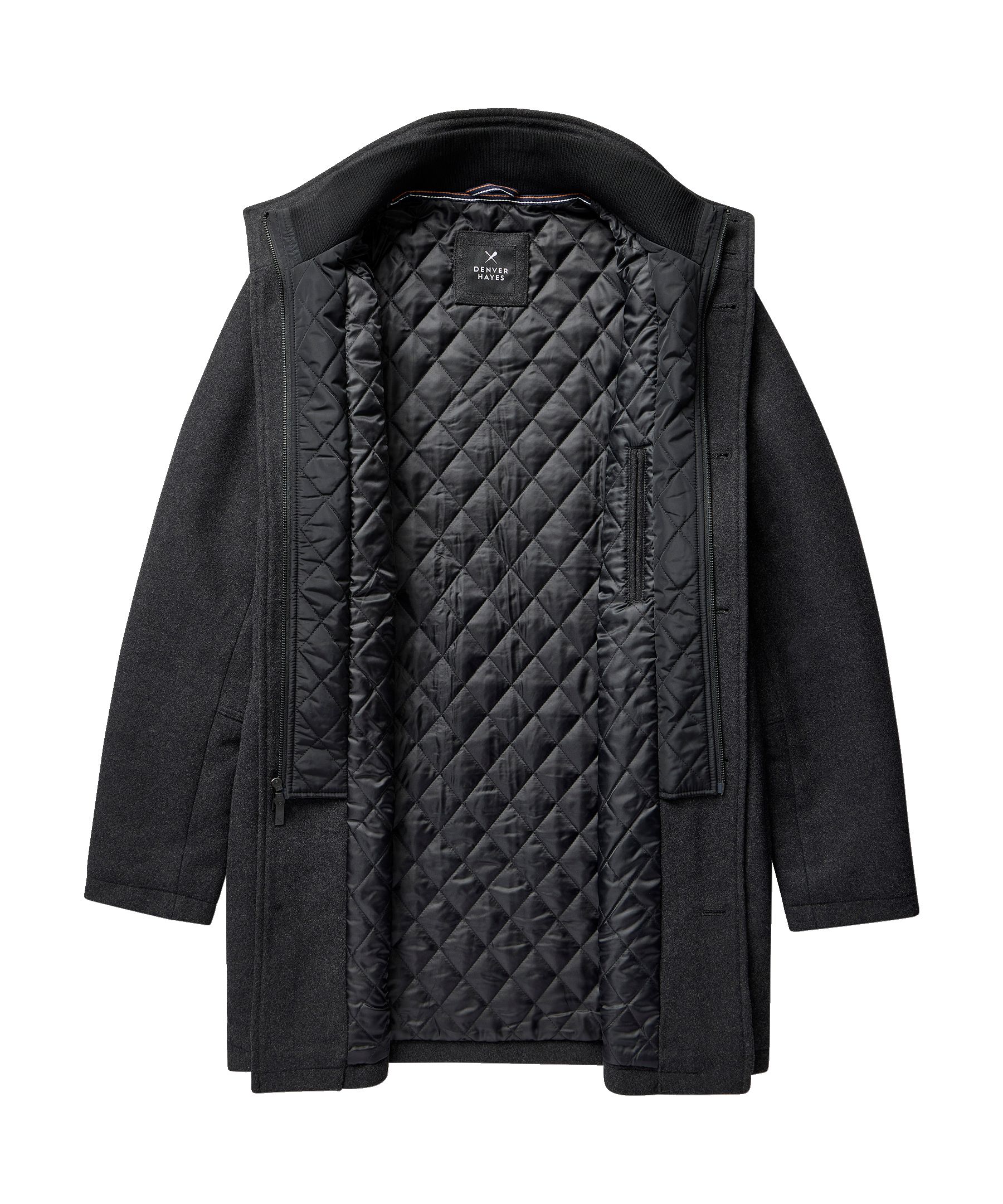 Denver Hayes Men's Buttoned Placket Full Zip Wool-Blend Winter Coat