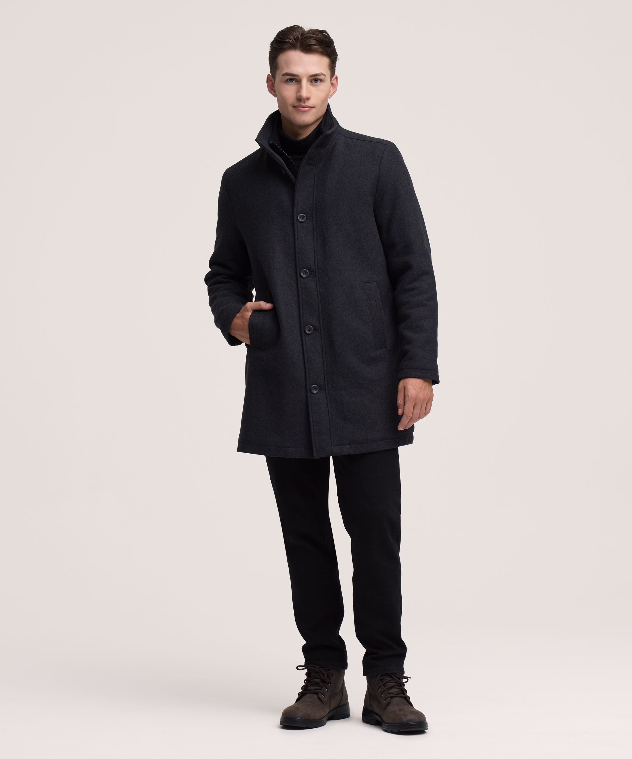 Denver Hayes Men's Buttoned Placket Full Zip Wool-Blend Winter Coat