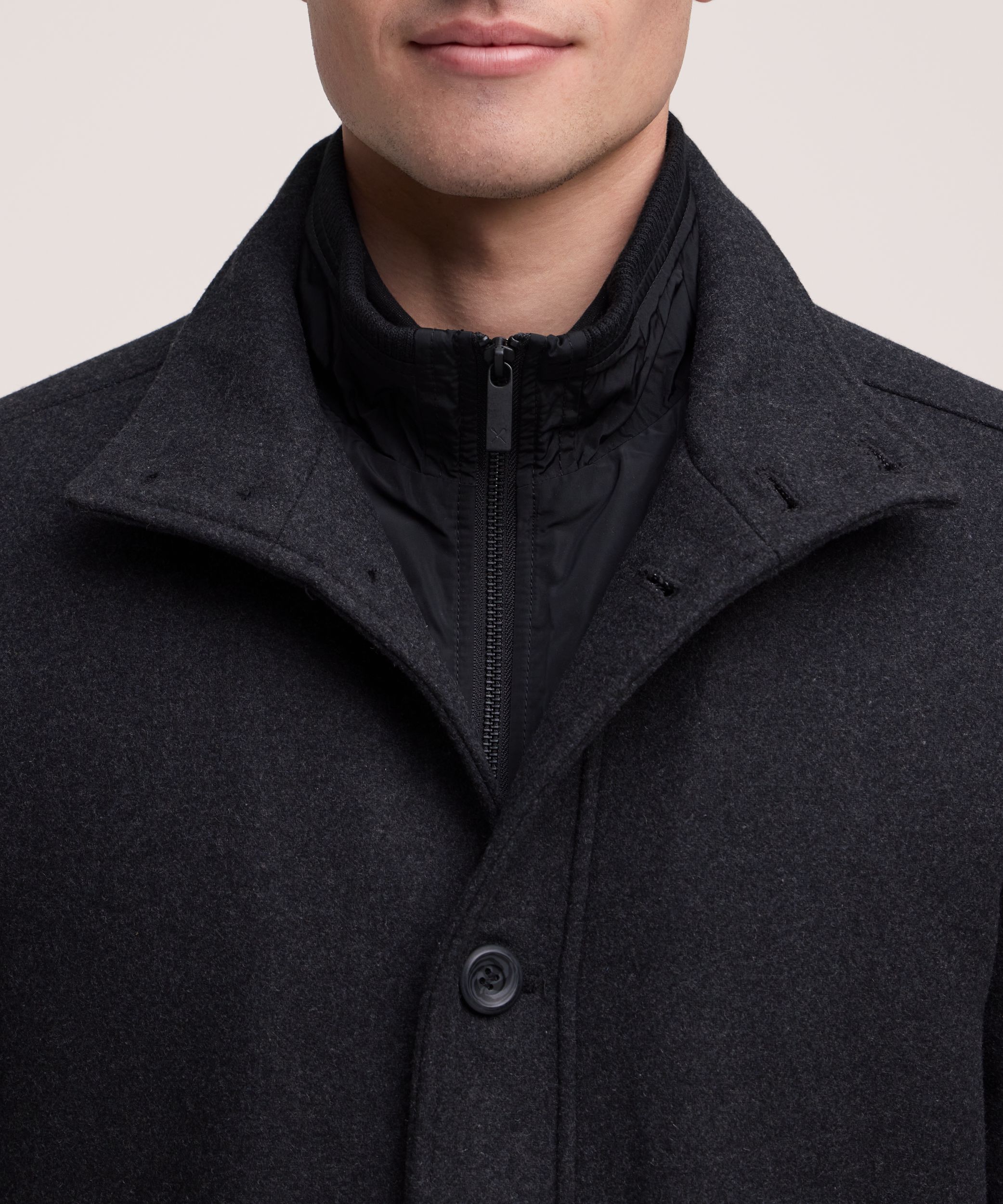 Denver Hayes Men's Buttoned Placket Full Zip Wool-Blend Winter Coat