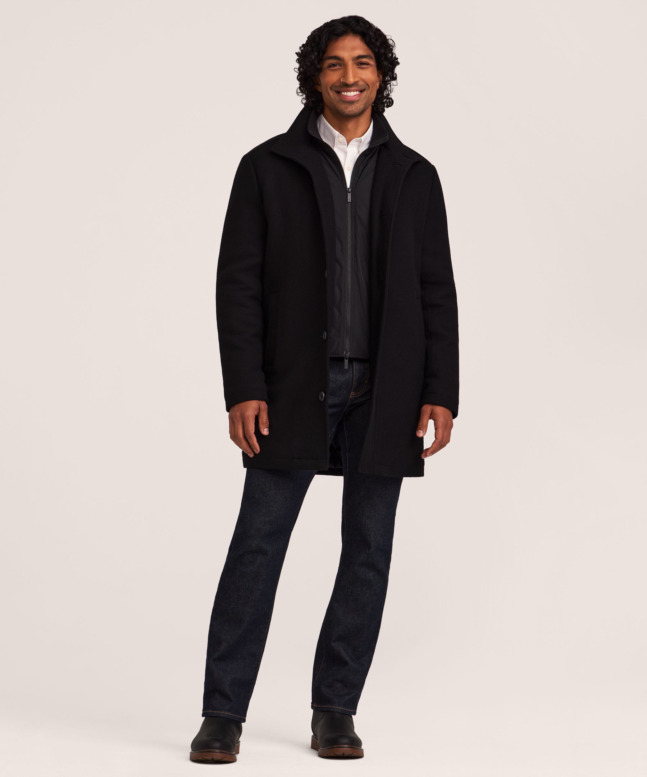 Denver Hayes Men's Buttoned Placket Full Zip Wool-Blend Winter Coat