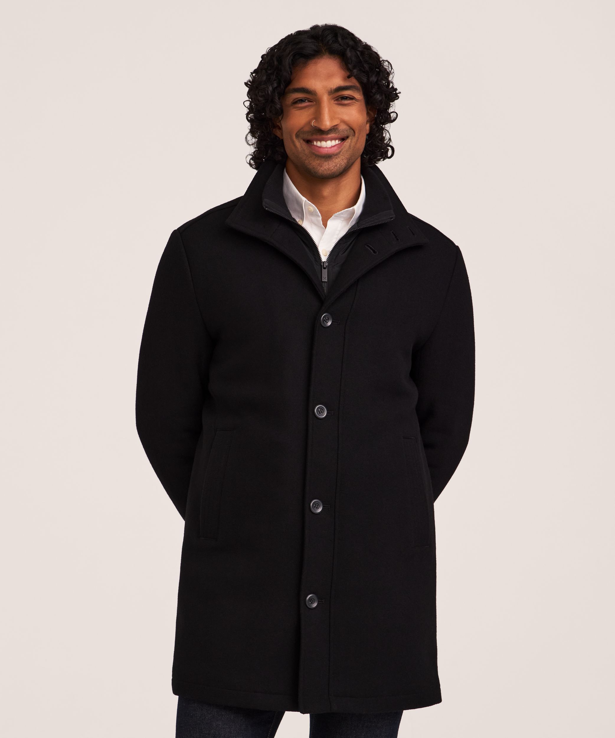 Denver Hayes Men's Buttoned Placket Full Zip Wool-Blend Winter Coat