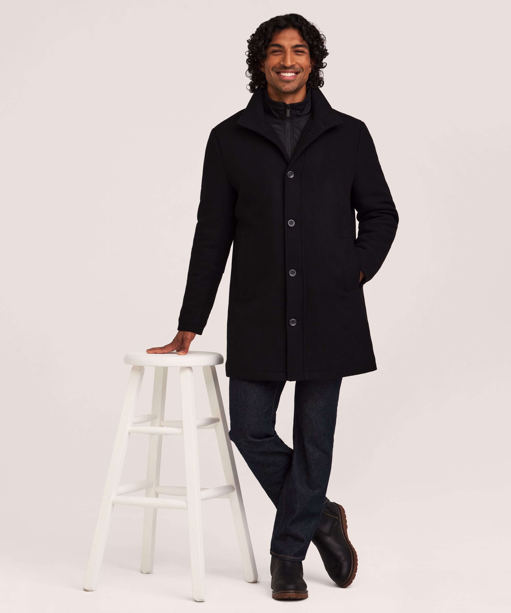 Denver Hayes Men's Buttoned Placket Full Zip Wool-Blend Winter Coat