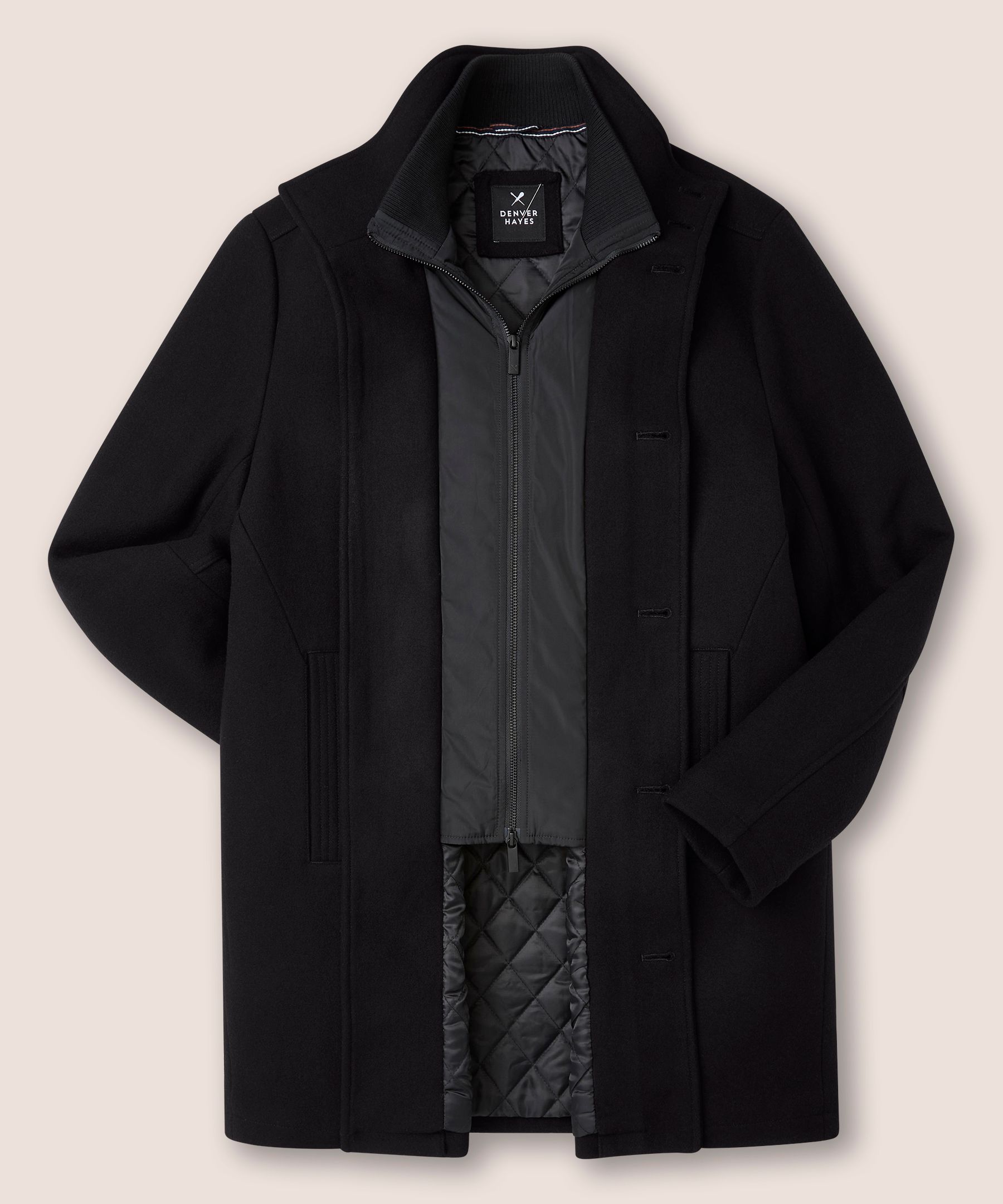 Denver Hayes Men's Buttoned Placket Full Zip Wool-Blend Winter Coat