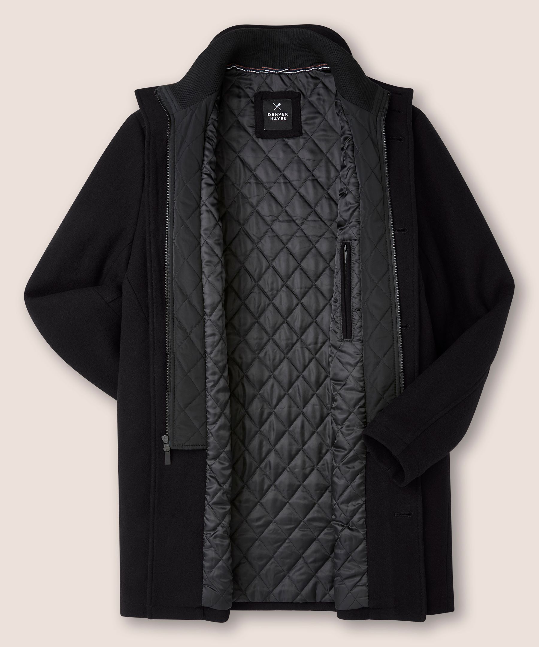 Denver Hayes Men's Buttoned Placket Full Zip Wool-Blend Winter Coat