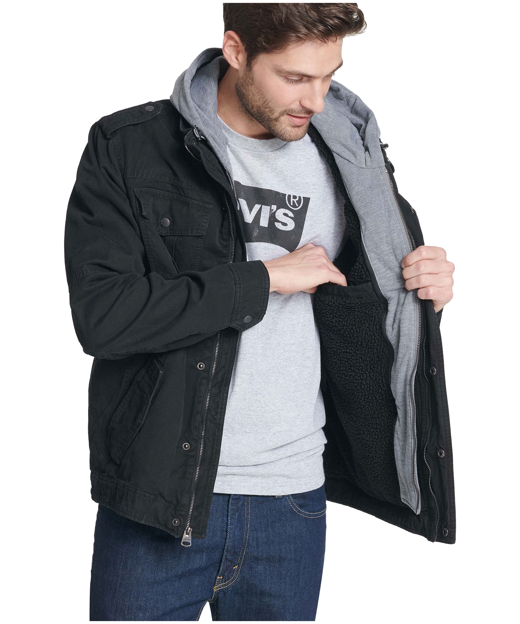 Levi's Men's Cotton Sherpa Lined Jersey Hooded Casual Jacket | Marks