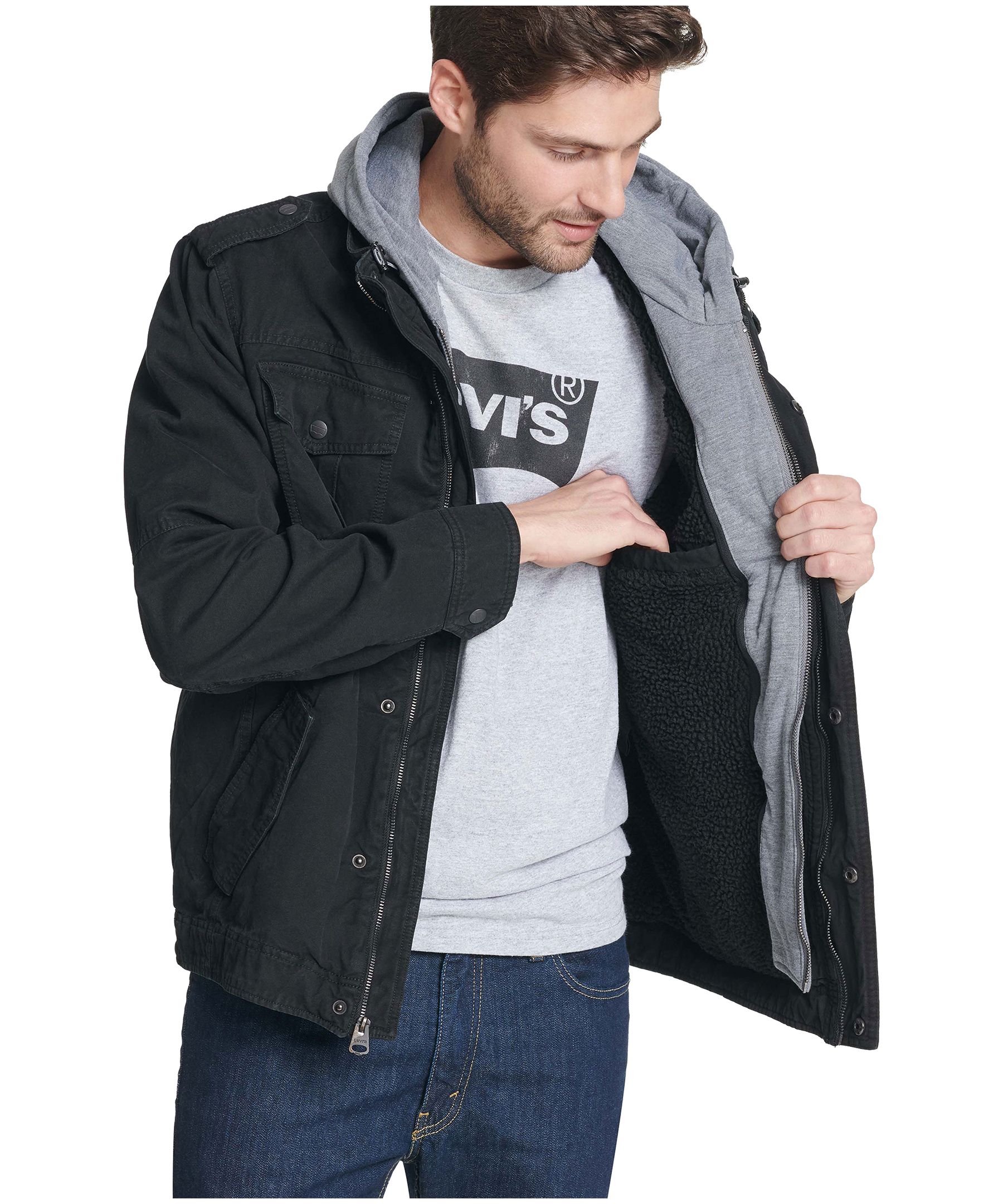 Levi's Men's Cotton Sherpa Lined Jersey Hooded Casual Jacket