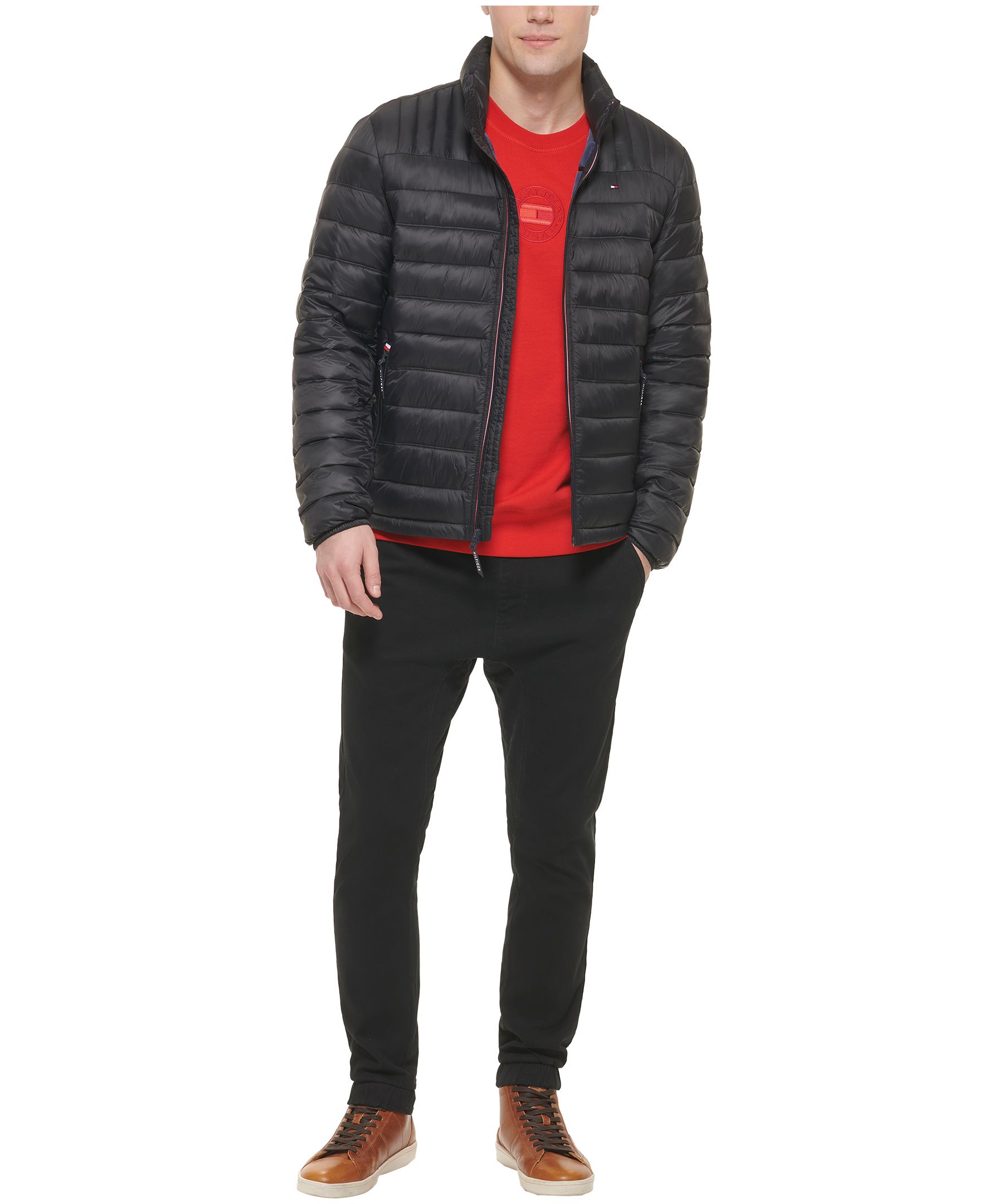 Tommy hilfiger men's sweaterweight ultra hot sale loft hooded packable puffer jacket