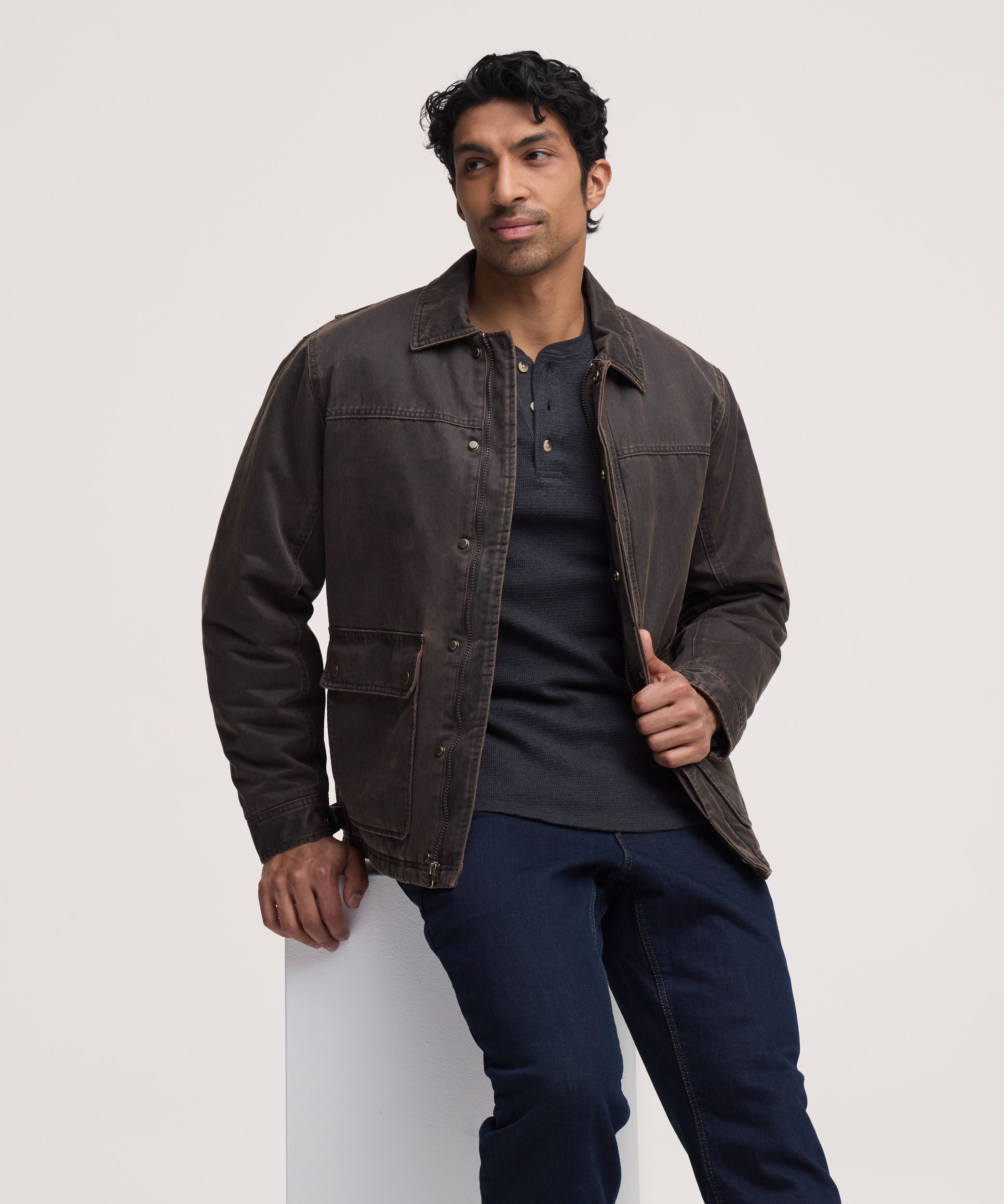 Veste décontractée en coton enduit et doublée en sherpa pour hommes, WindRiver