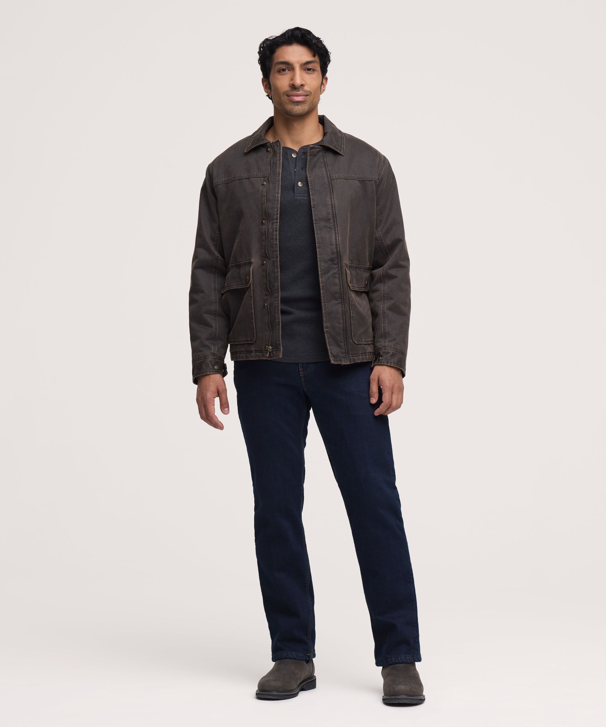 Veste décontractée en coton enduit et doublée en sherpa pour hommes, WindRiver