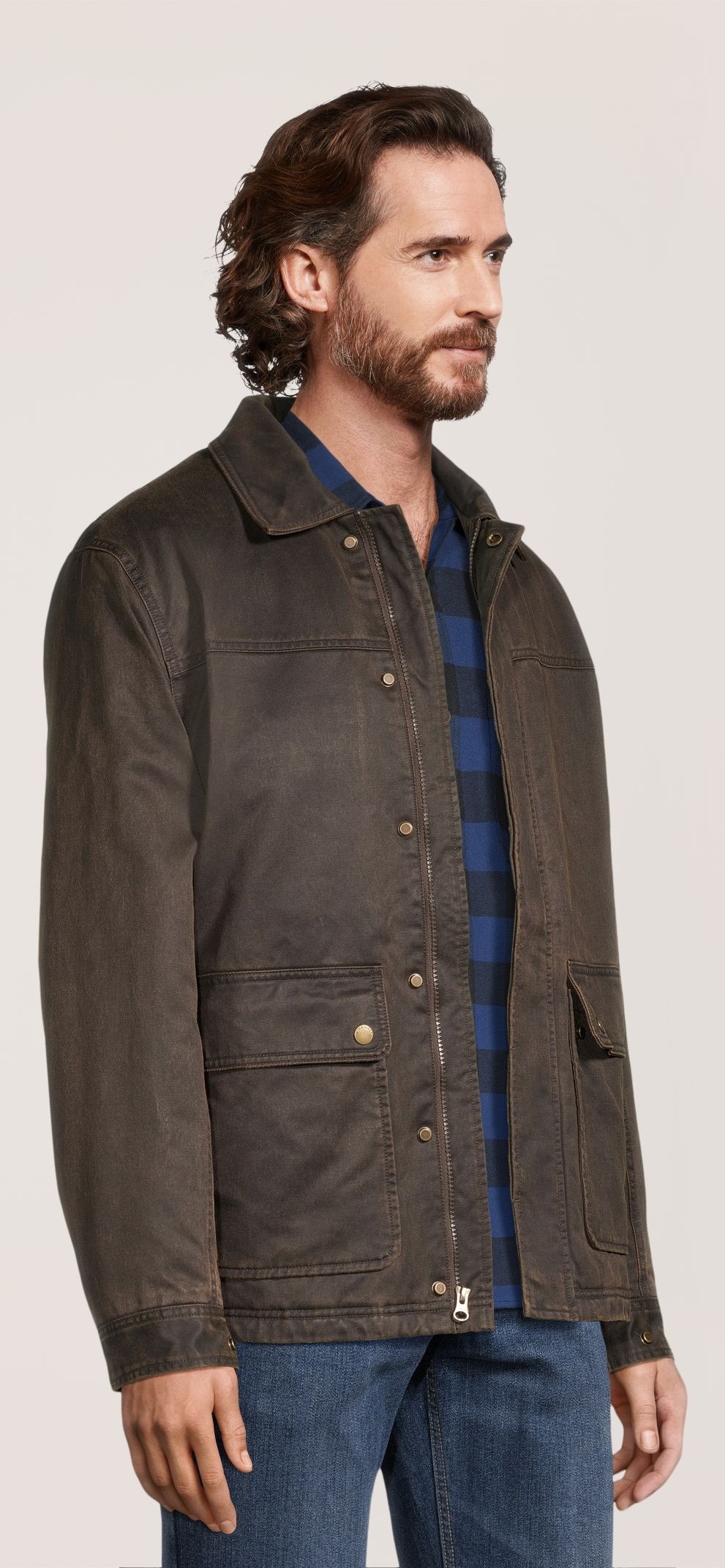 Veste décontractée en coton enduit et doublée en sherpa pour hommes, WindRiver