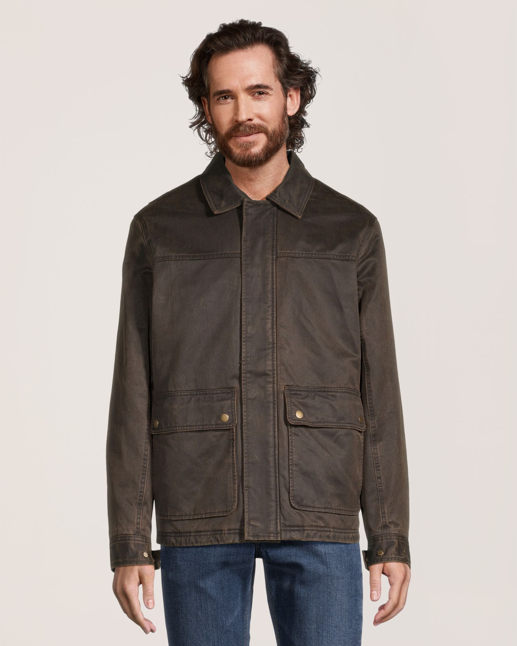 Veste décontractée en coton enduit et doublée en sherpa pour hommes, WindRiver