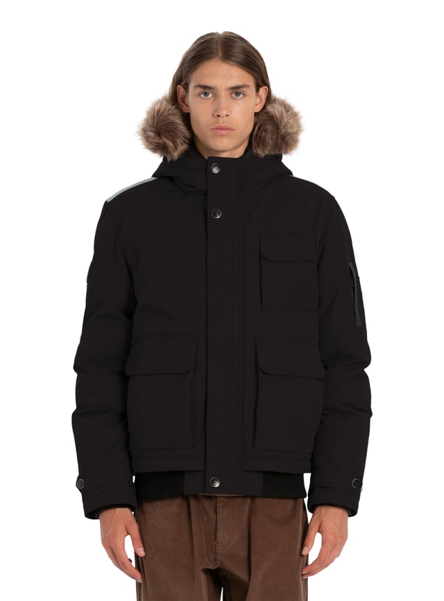 Point Zero Men's Fine Canvas Fur Hooded Waterproof Breathable Insulated Bomber Jacket