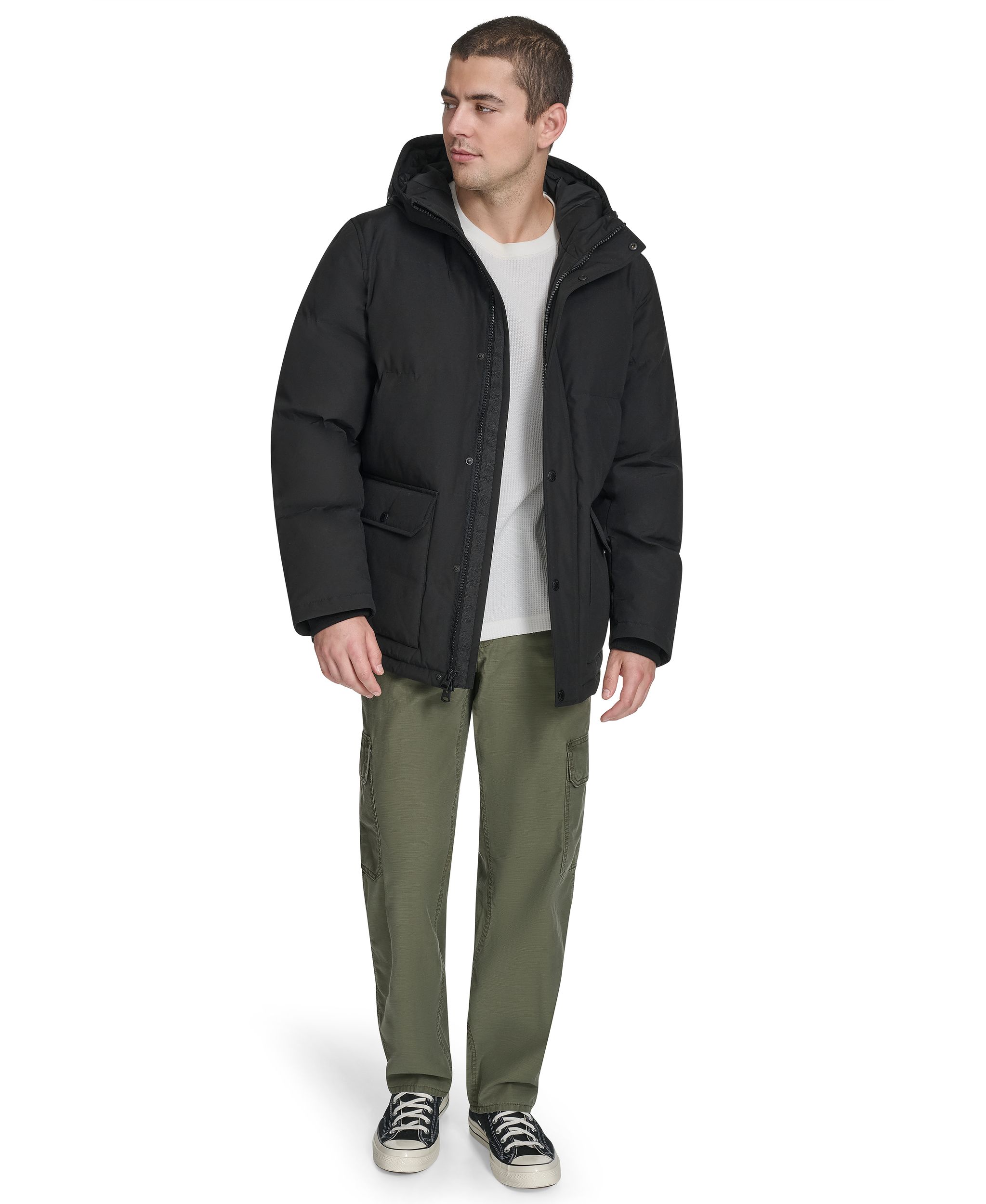 Levi's Men's Hooded Mid-Length Puffer Jacket
