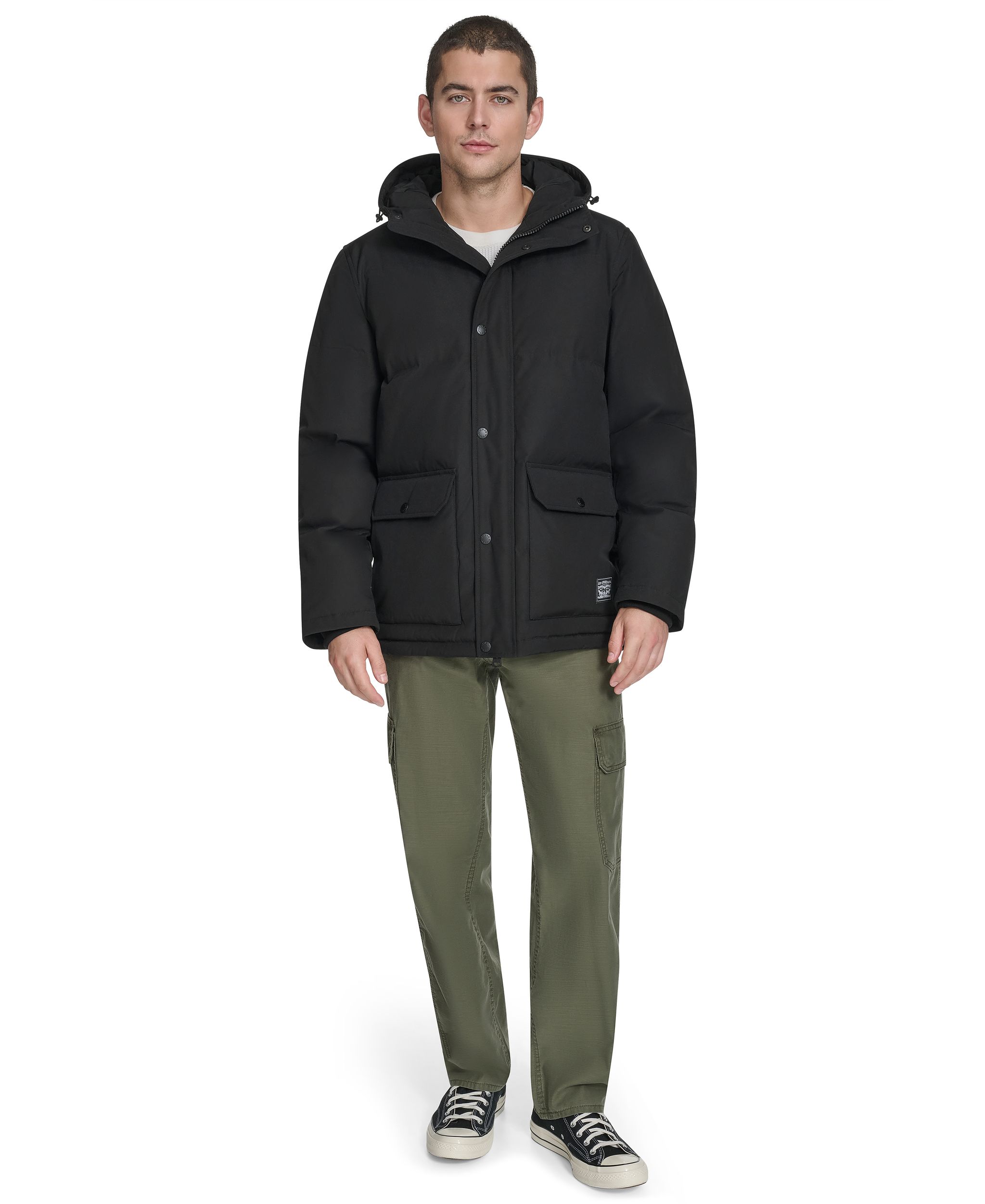 Levi's Men's Hooded Mid-Length Puffer Jacket