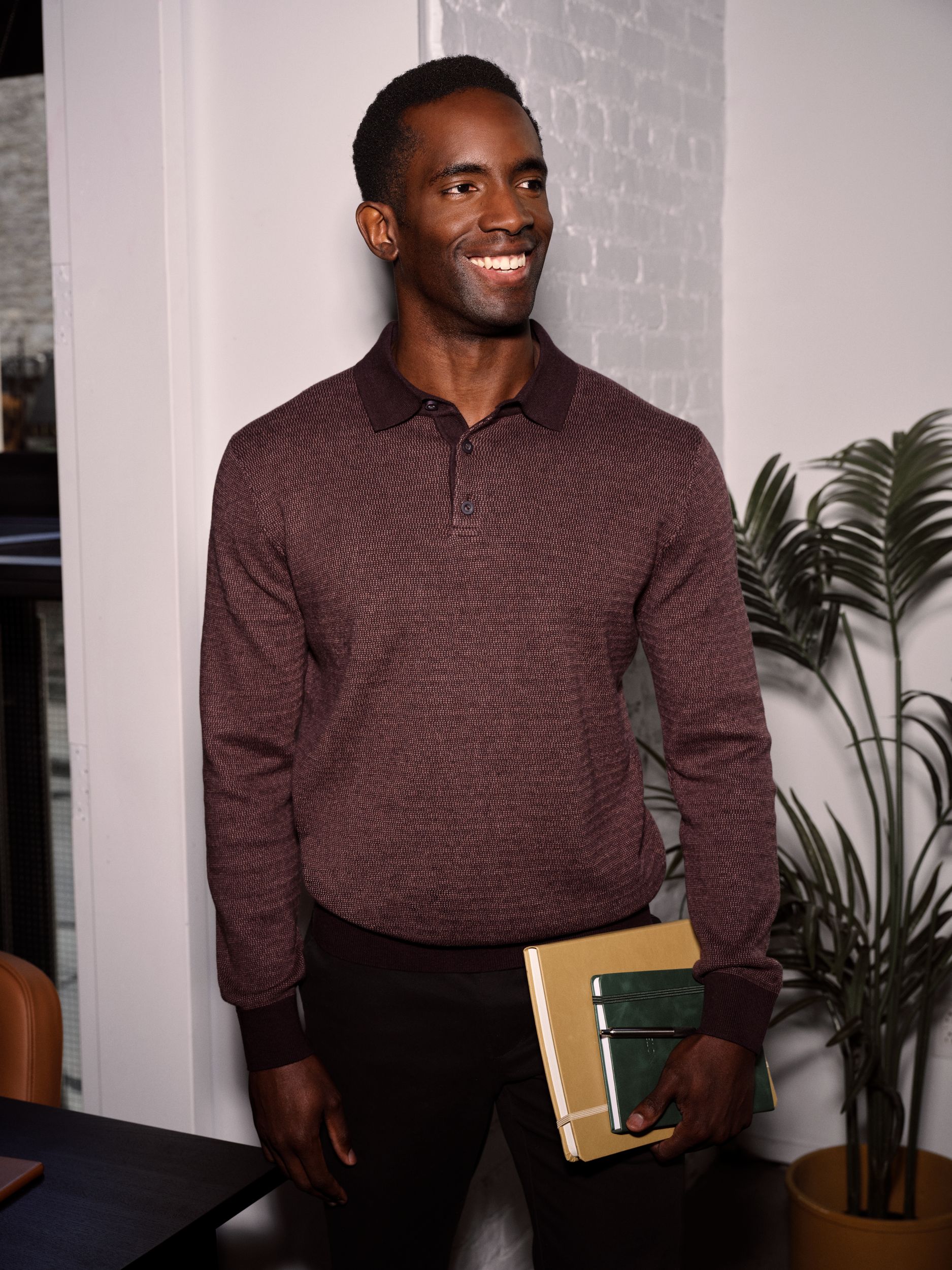 Denver Hayes Men's Soft Cotton Polo Birdseye Stitch Sweater