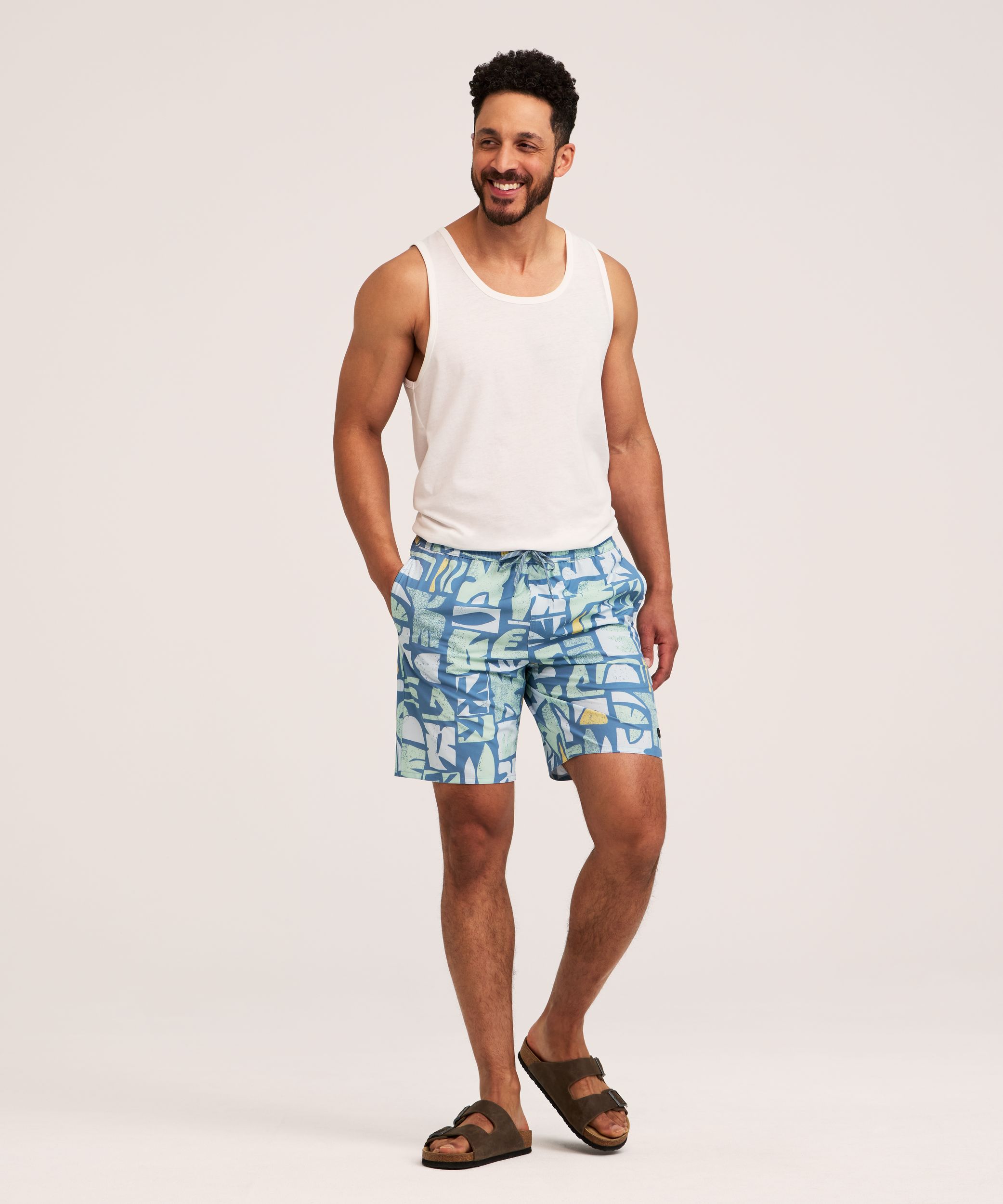 Bermuda de plage imprimé à entrejambe de 20&nbsp;cm pour hommes, FarWest