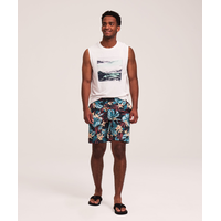 Short de natation imprimé 8&nbsp;pouces pour hommes, Monstera, FarWest Front_Flat