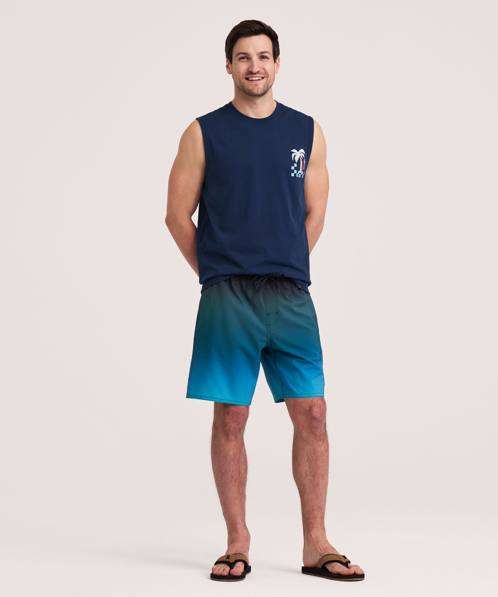 FarWest Men's Printed 8-in Monstera Swim Shorts