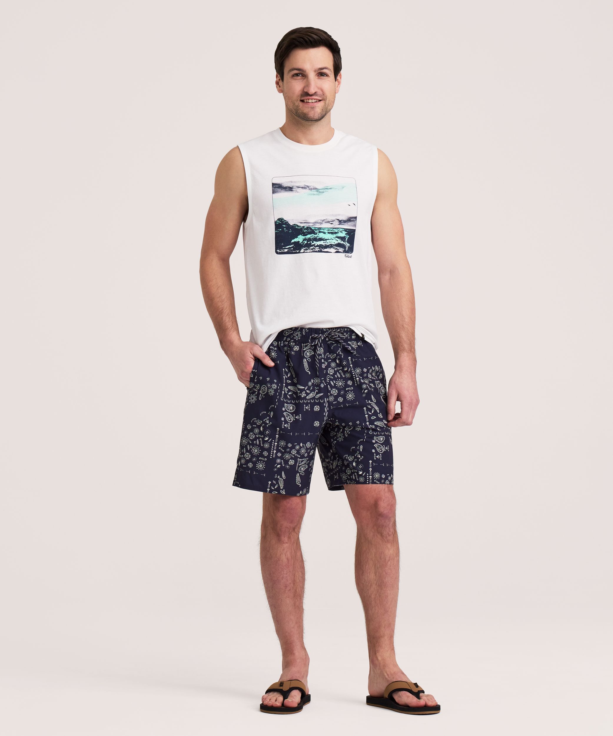 Short de natation imprimé 8&nbsp;pouces pour hommes, Monstera, FarWest