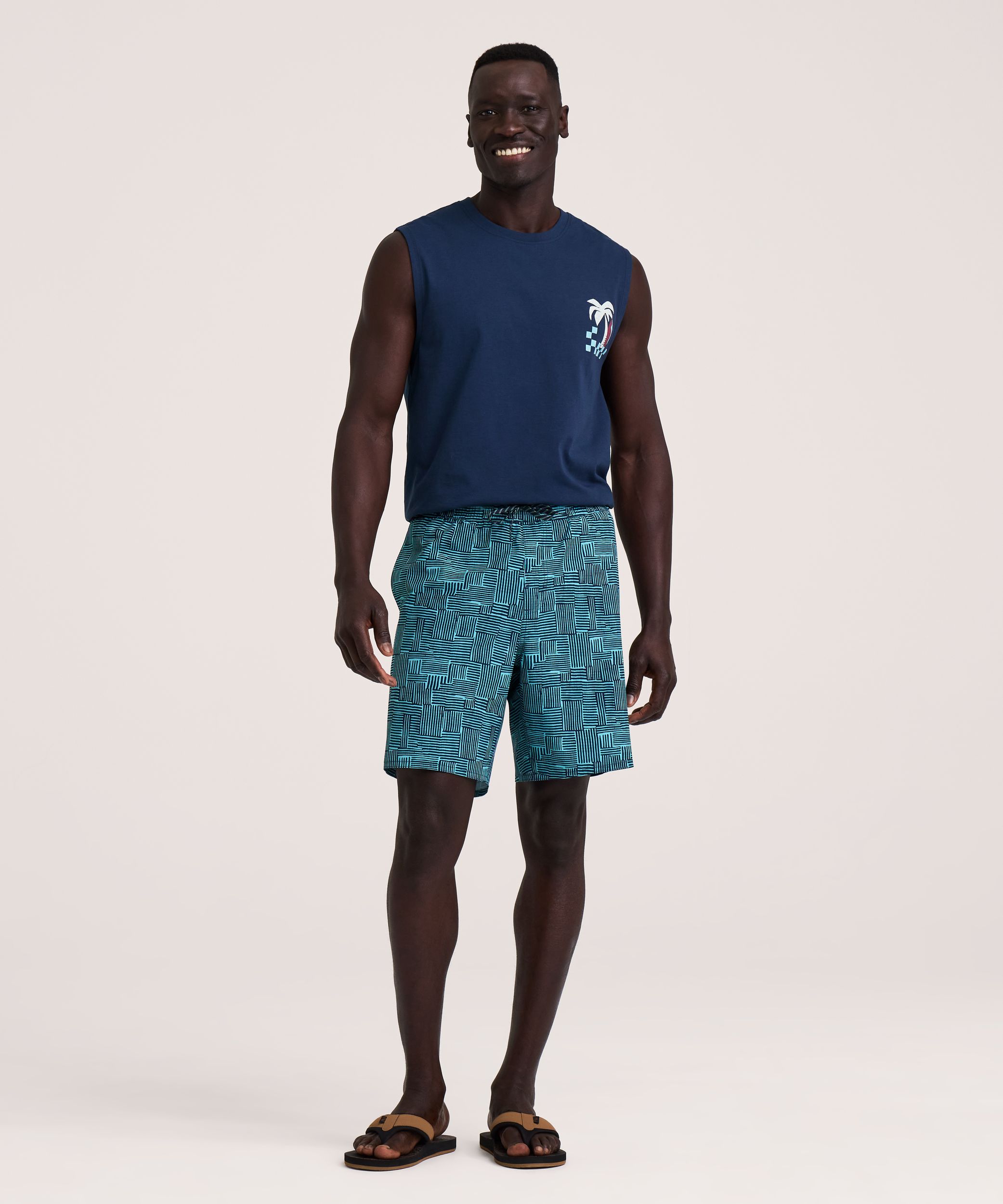 FarWest Men's Printed 8-in Monstera Swim Shorts