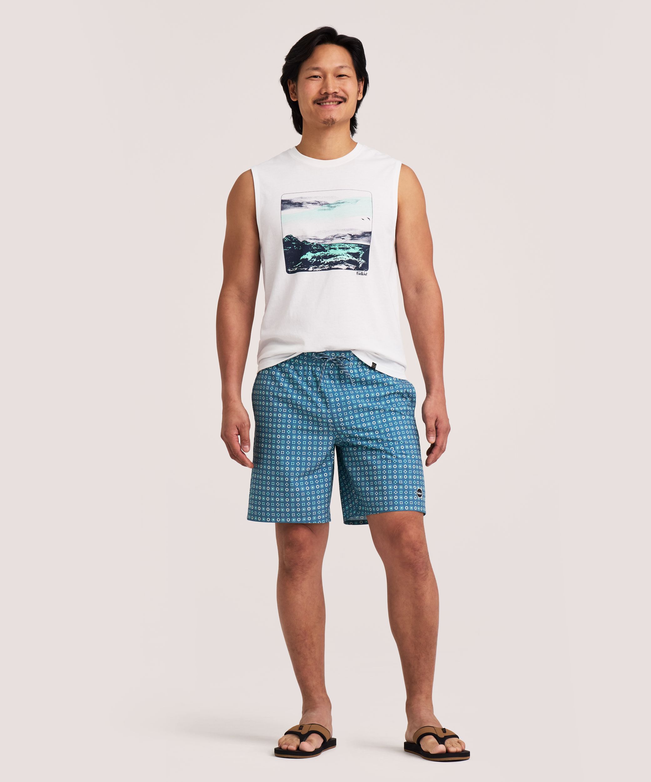 FarWest Men's Printed 8-in Monstera Swim Shorts