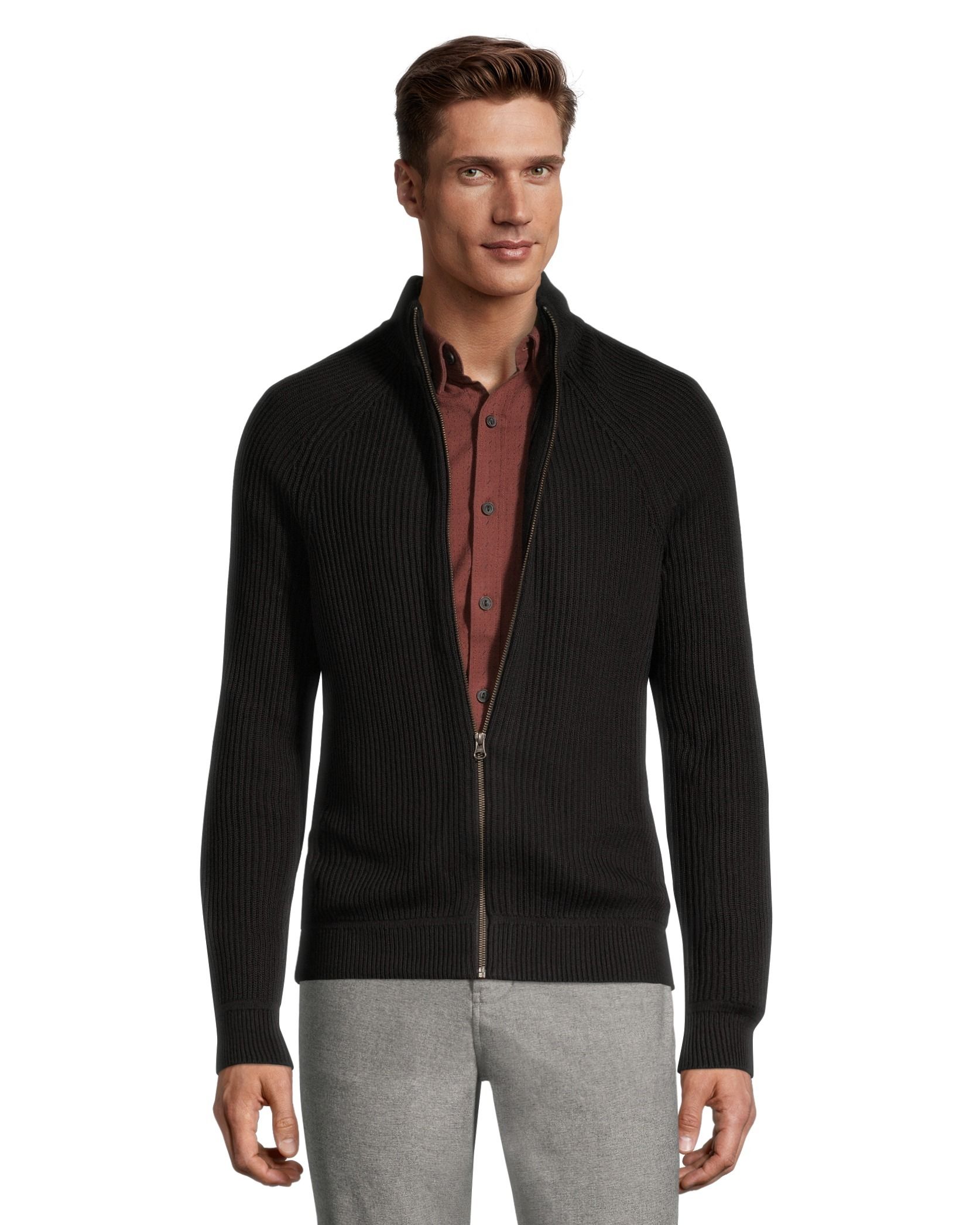 Men's Rib Knit Full Zip Mock Neck Cardigan | Marks