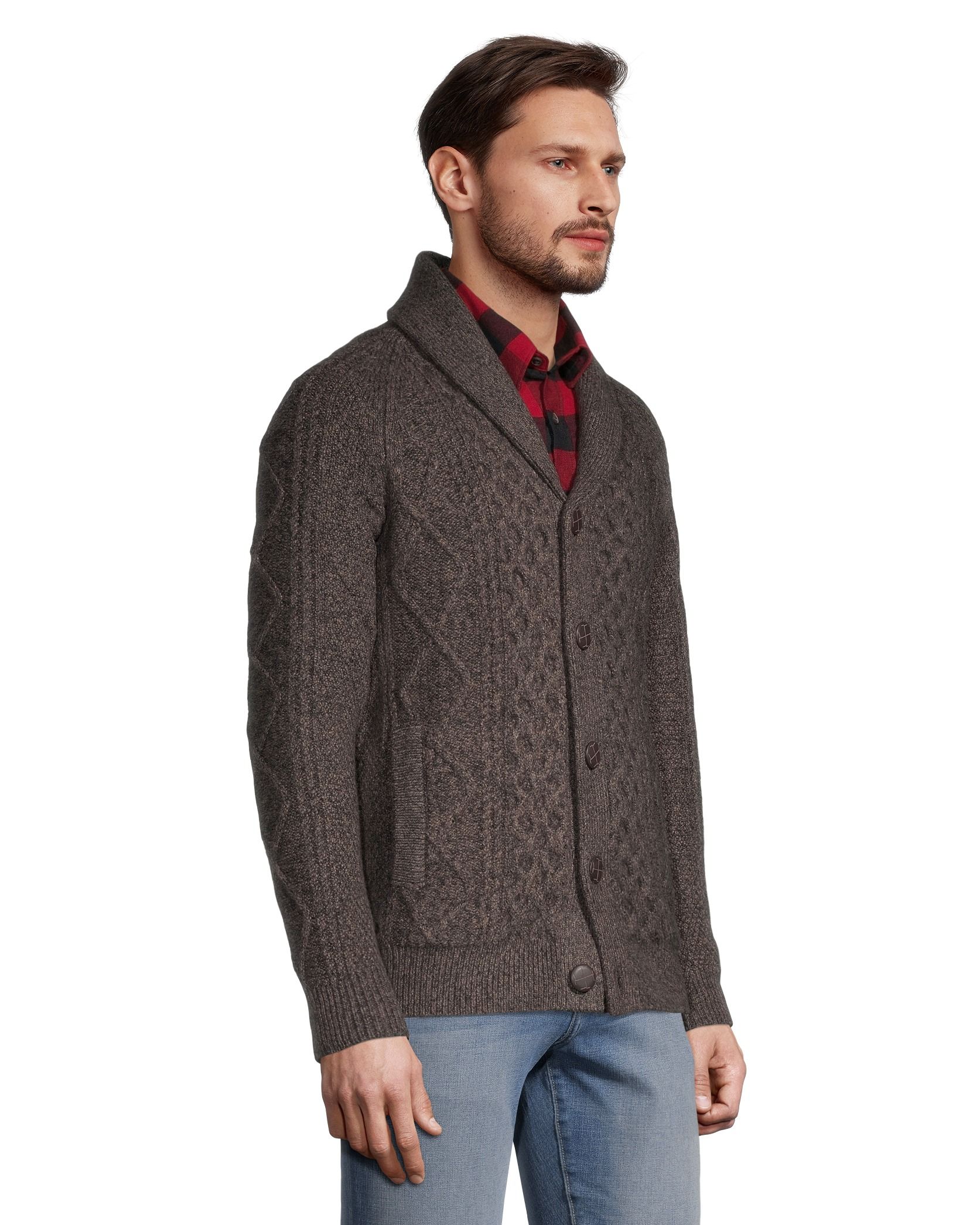 WindRiver Men s Heritage Cable Button Shawl Cardigan Sweater Marks
