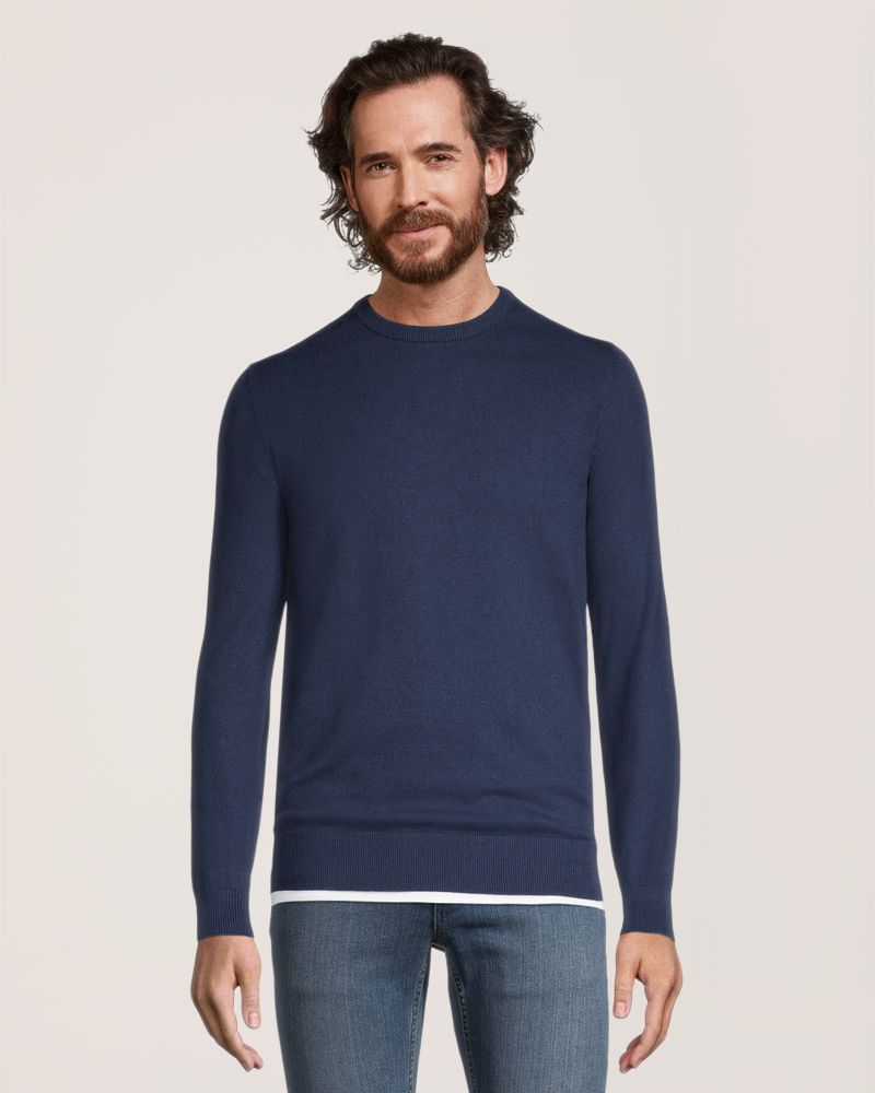 Chandail coupe moderne en coton à point jersey avec col ras du cou pour hommes, Denver Hayes