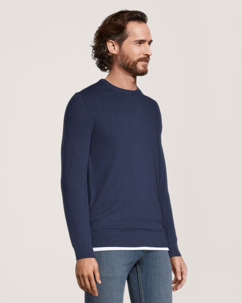 Chandail coupe moderne en coton à point jersey avec col ras du cou pour hommes, Denver Hayes