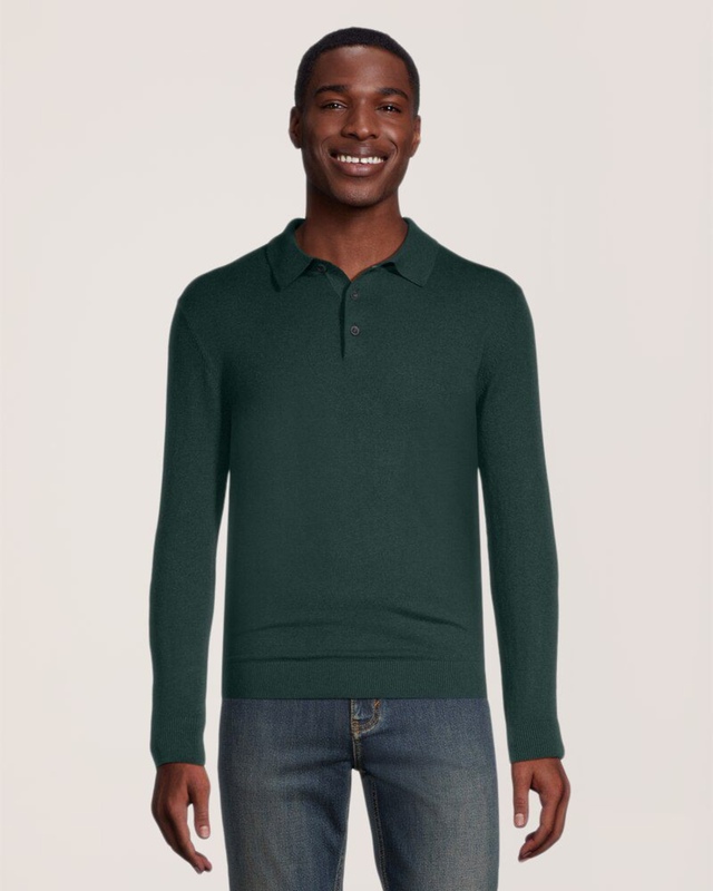 Denver Hayes Men's Long Sleeve Cotton Polo Sweater