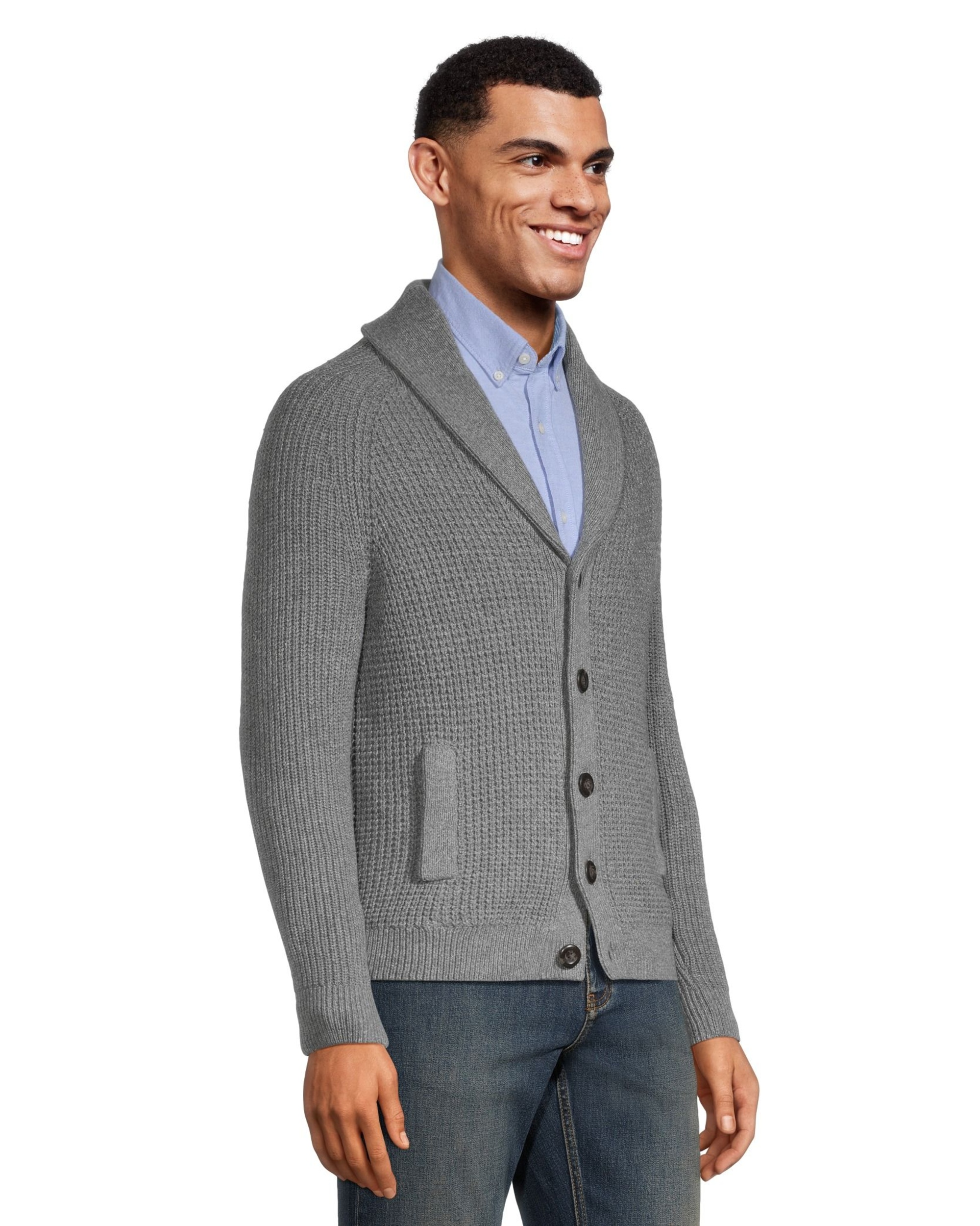 Denver Hayes Men's Stitch Pattern Button Down Cardigan Sweater | Marks