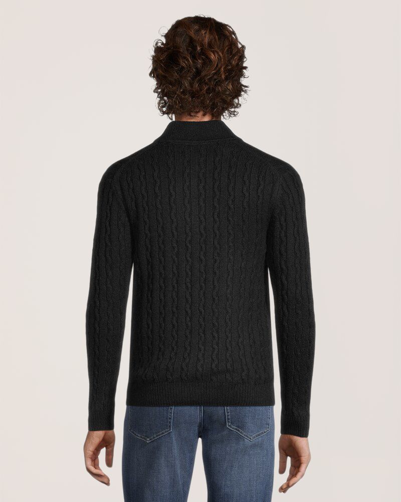 Denver Hayes Men's Cable Stitch Quarter Close Mock Neck