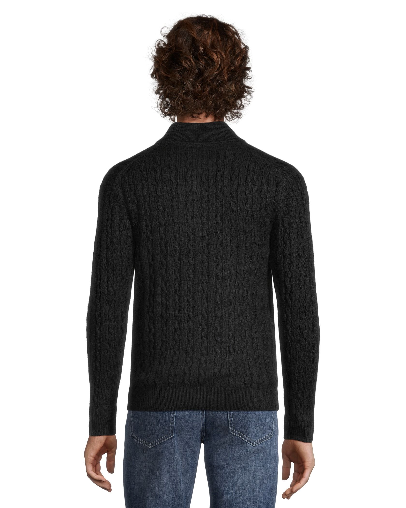 Denver Hayes Men's Cable Stitch Quarter Close Mock Neck