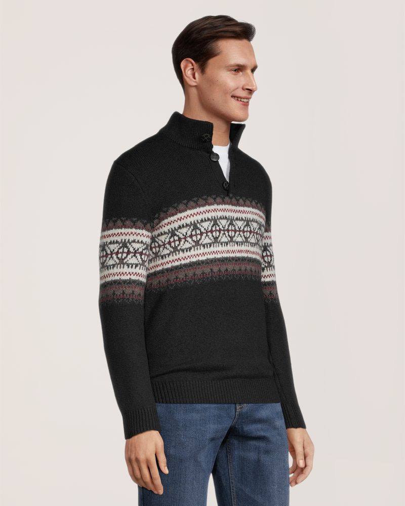 WindRiver Men's Heritage Fairisle Pattern Quarter Close Mock Neck Sweater