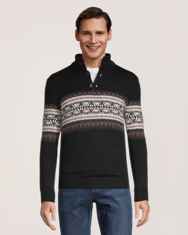 WindRiver Men's Heritage Fairisle Pattern Quarter Close Mock Neck Sweater