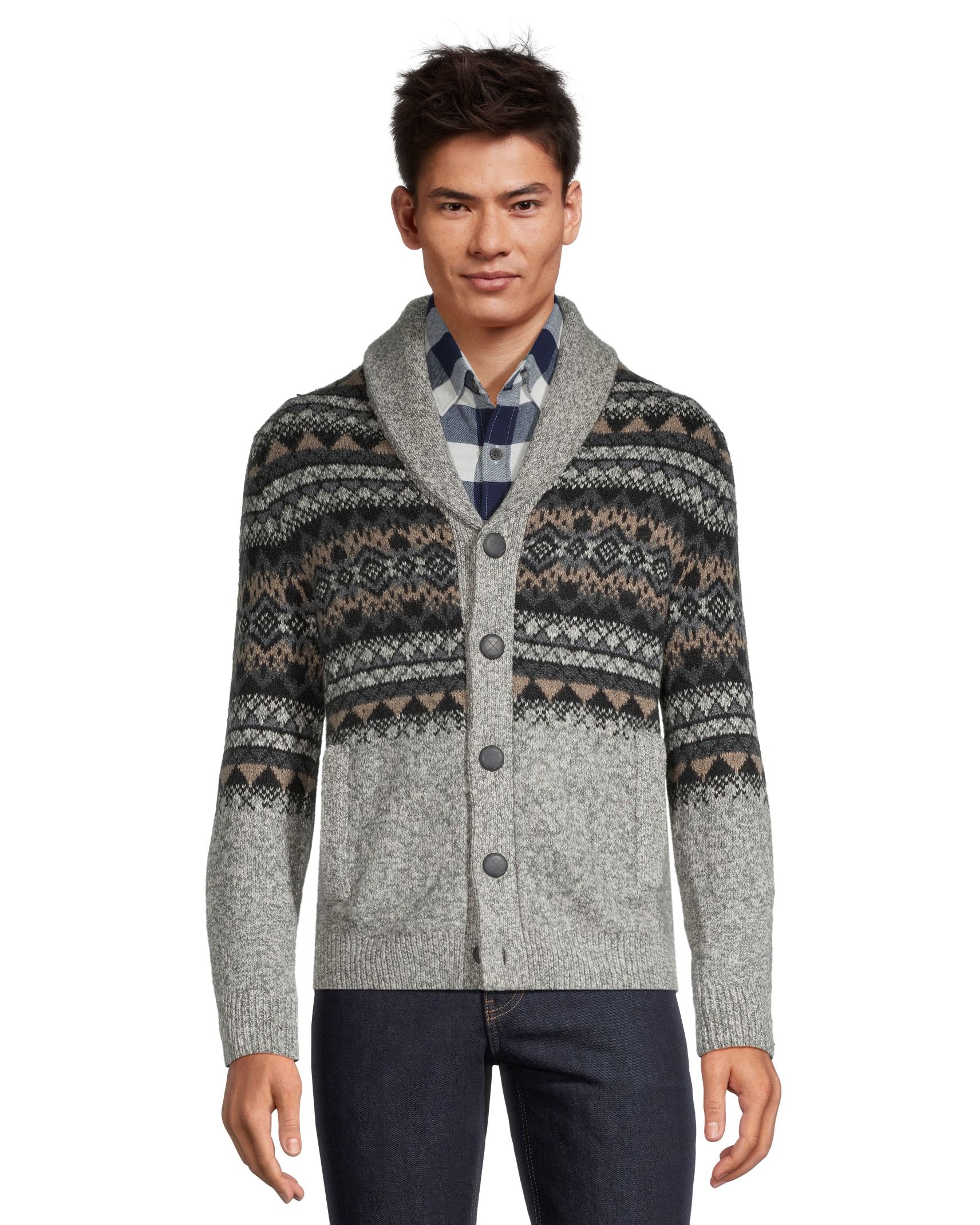 WindRiver Men's Heritage Fairisle Pattern Button Down Cardigan Sweater ...