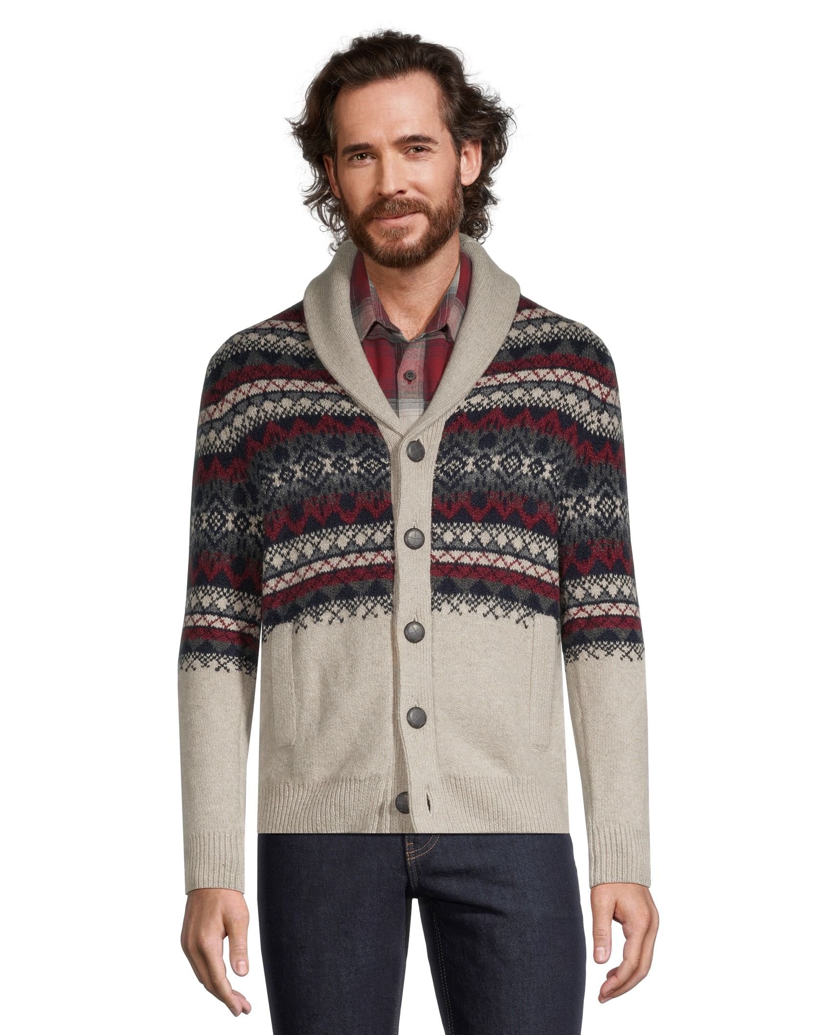 Mens fair isle cardigan sweater sales