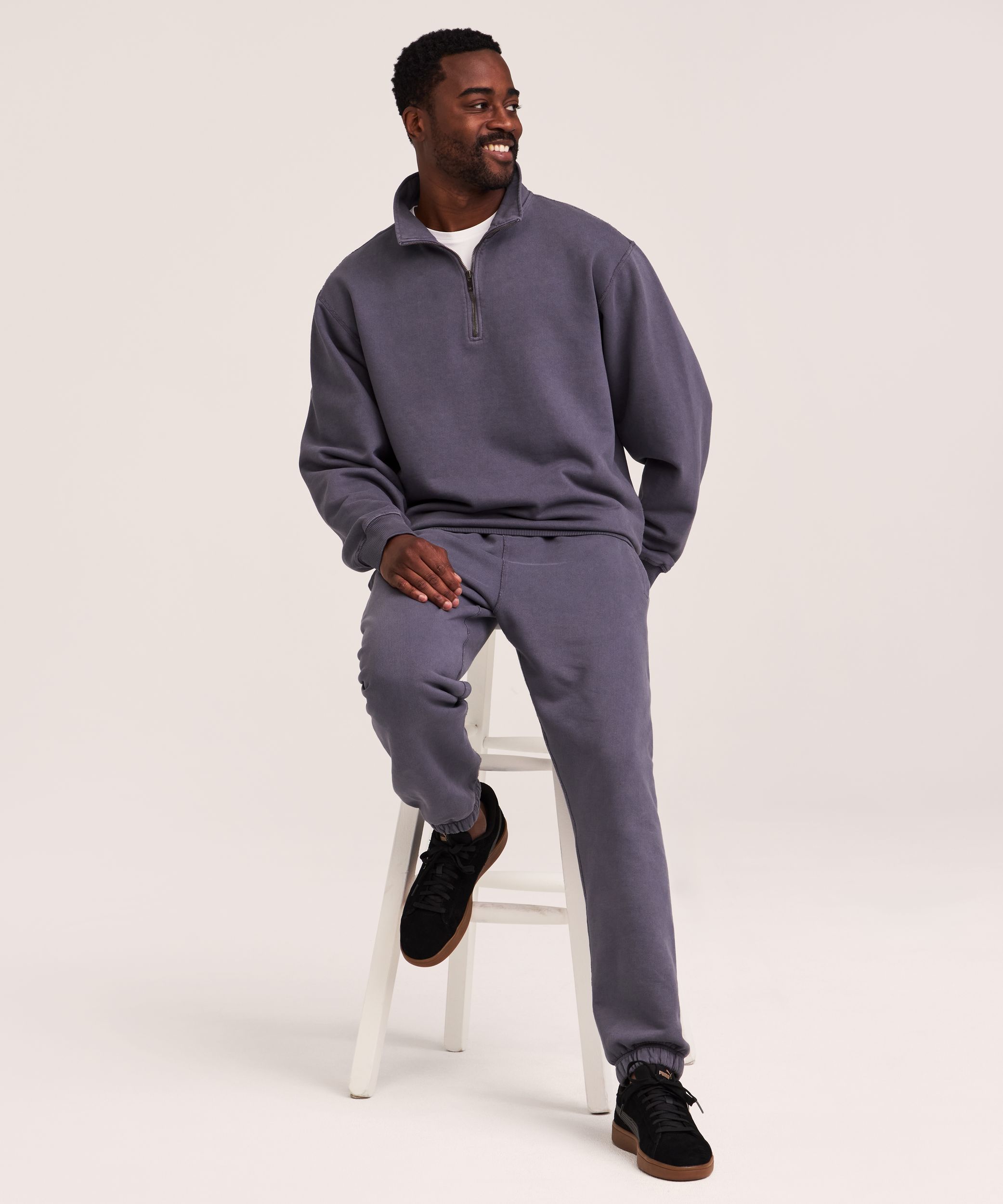 Chandail en molleton de coton original à coupe confortable avec col cheminée et fermeture éclair 1/4 pour hommes, WindRiver