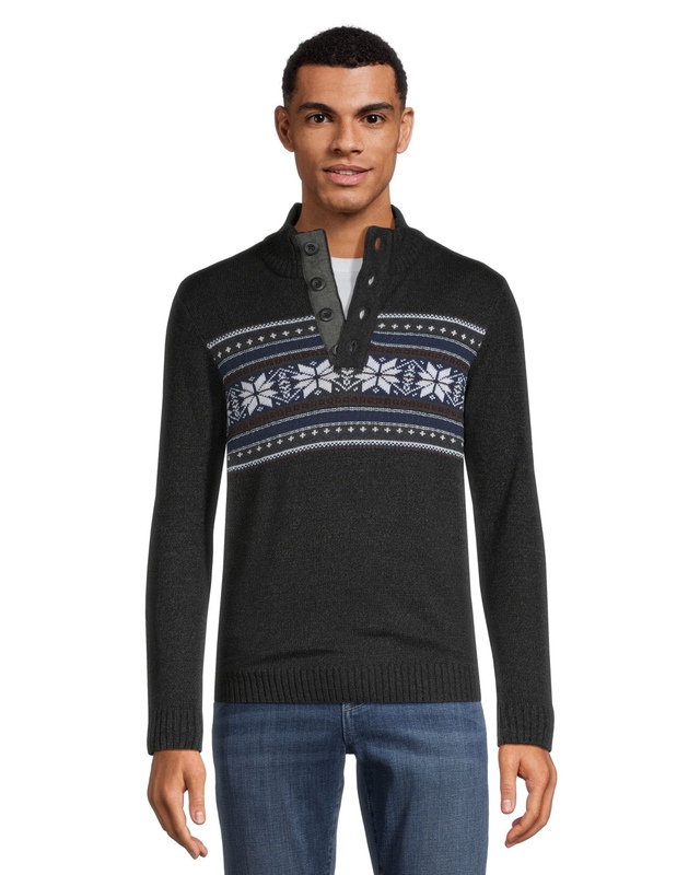 Method Men's Festive Quarter Button Close Mockneck Sweater