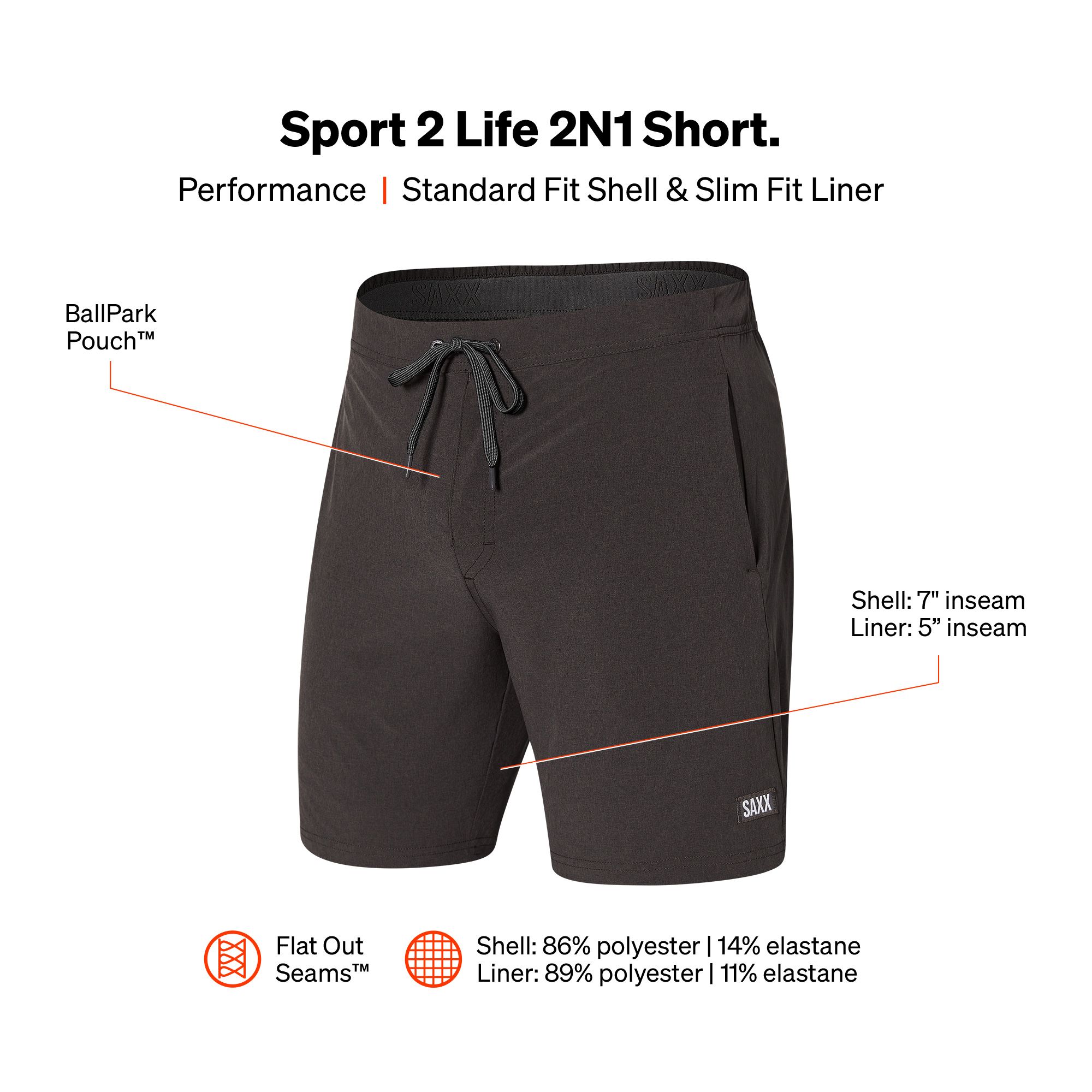 SAXX Men's Sport 2 Life 2-in-1 Shorts