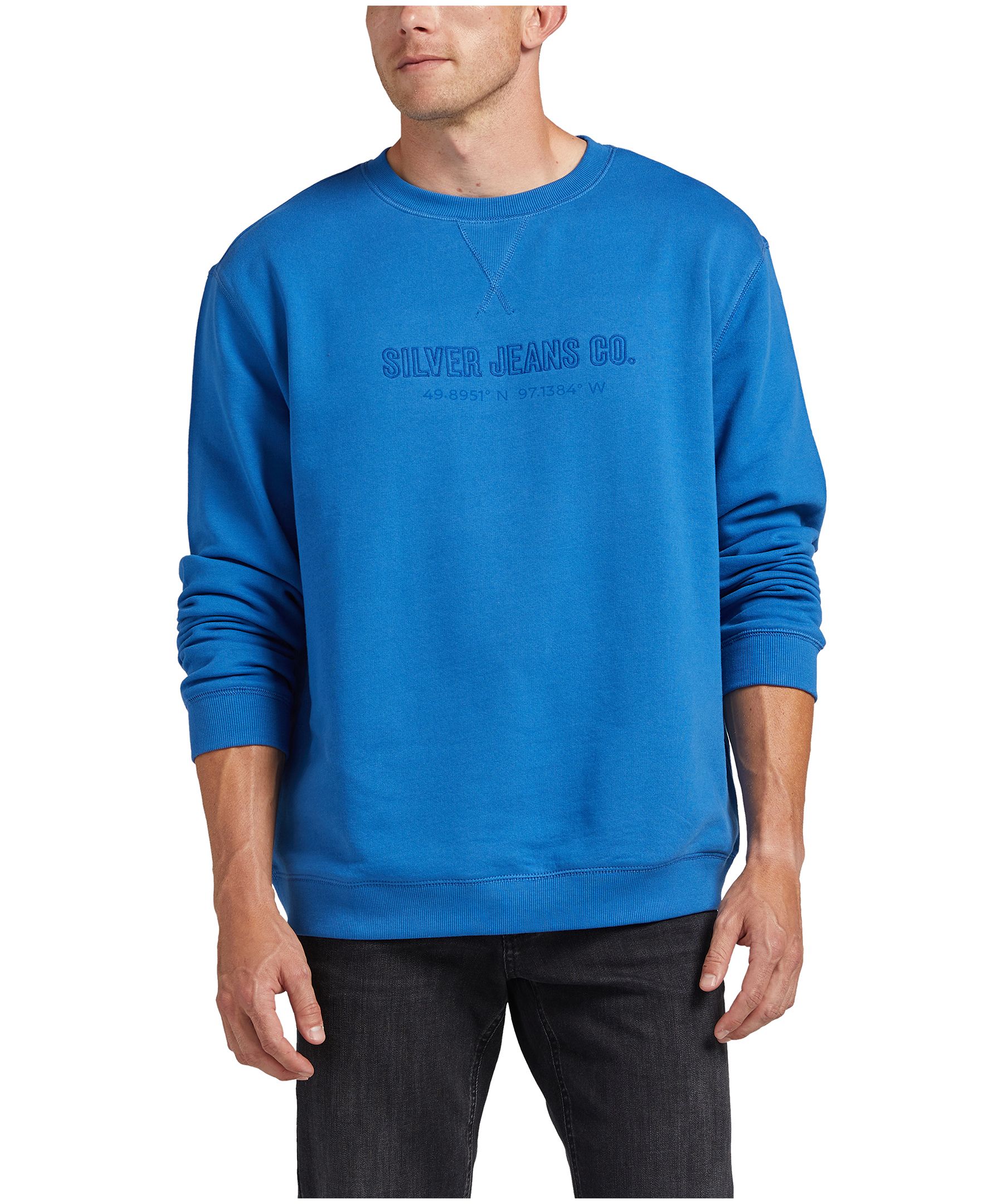 Chandail en molleton de coton à col ras du cou avec logo pour hommes, Silver