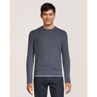 Chandail à col ras du cou à maille torsadée gonflante pour hommes, Denver Hayes Front_Flat