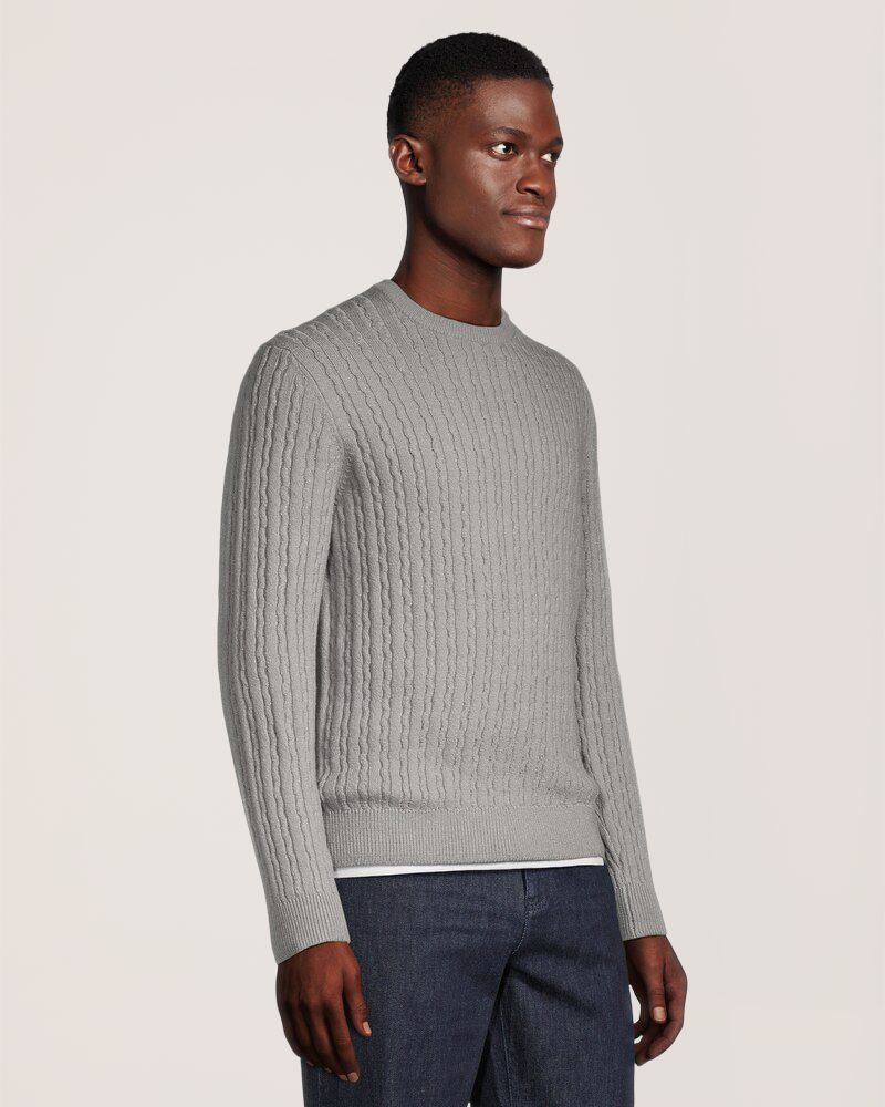 Chandail à col ras du cou à maille torsadée gonflante pour hommes, Denver Hayes